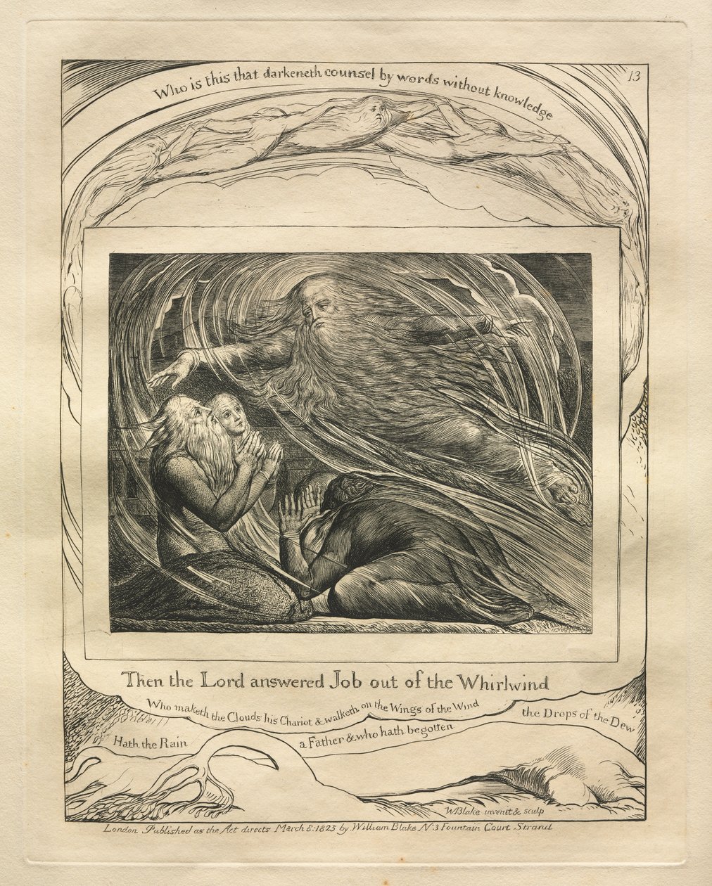 O Livro de Jó: Pl. 13, Então o Senhor respondeu a Jó do redemoinho de William Blake