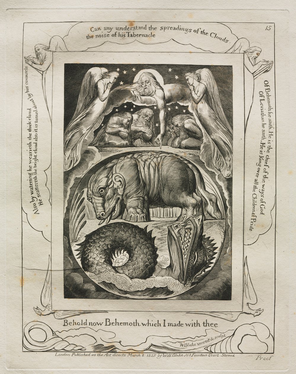 O Livro de Jó: Pl. 15, Eis agora o gigante que eu fiz contigo, 1825. de William Blake