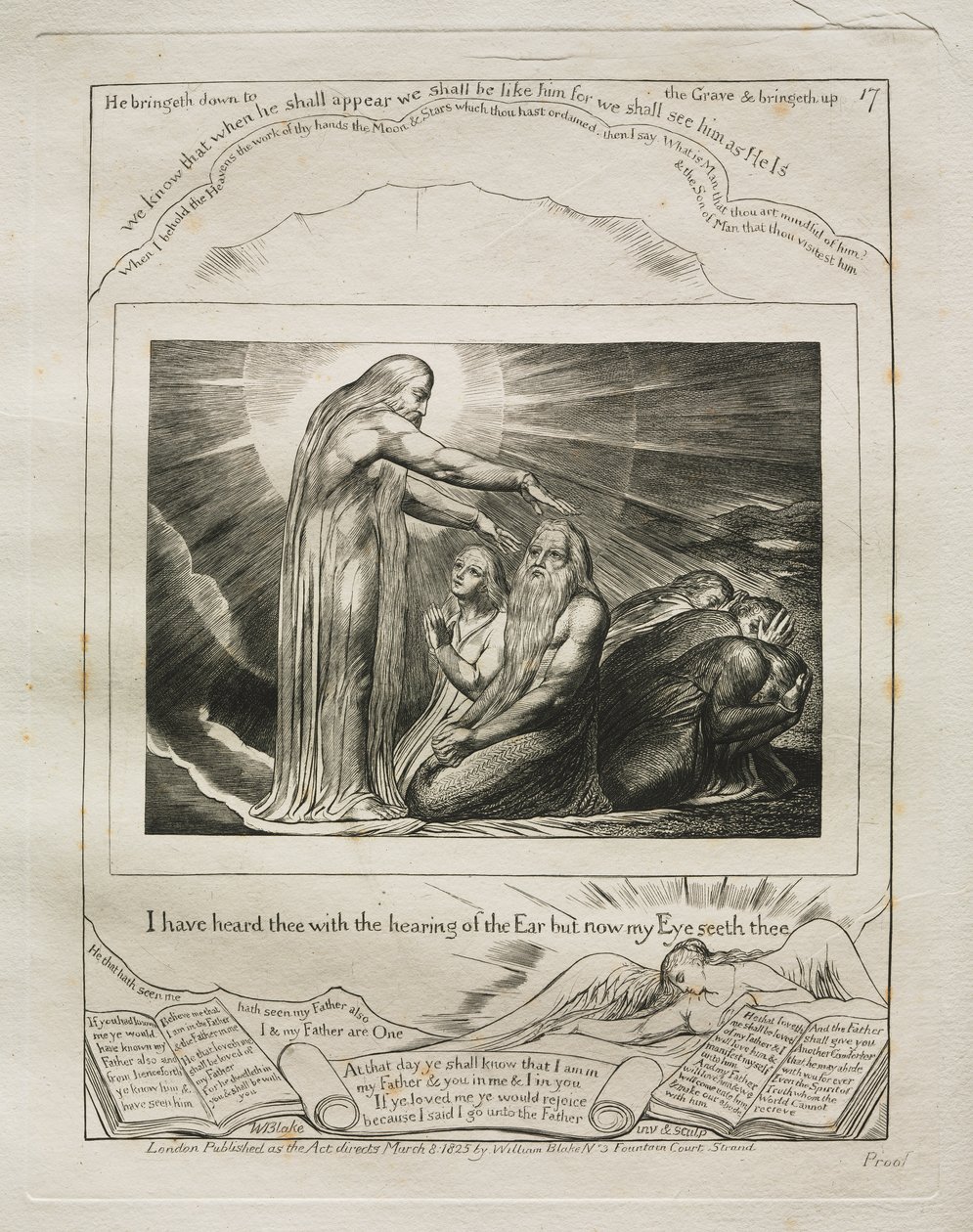 O Livro de Jó: Pl. 17, eu te ouvi com o ouvido do ouvido, mas agora meu olho te vê de William Blake