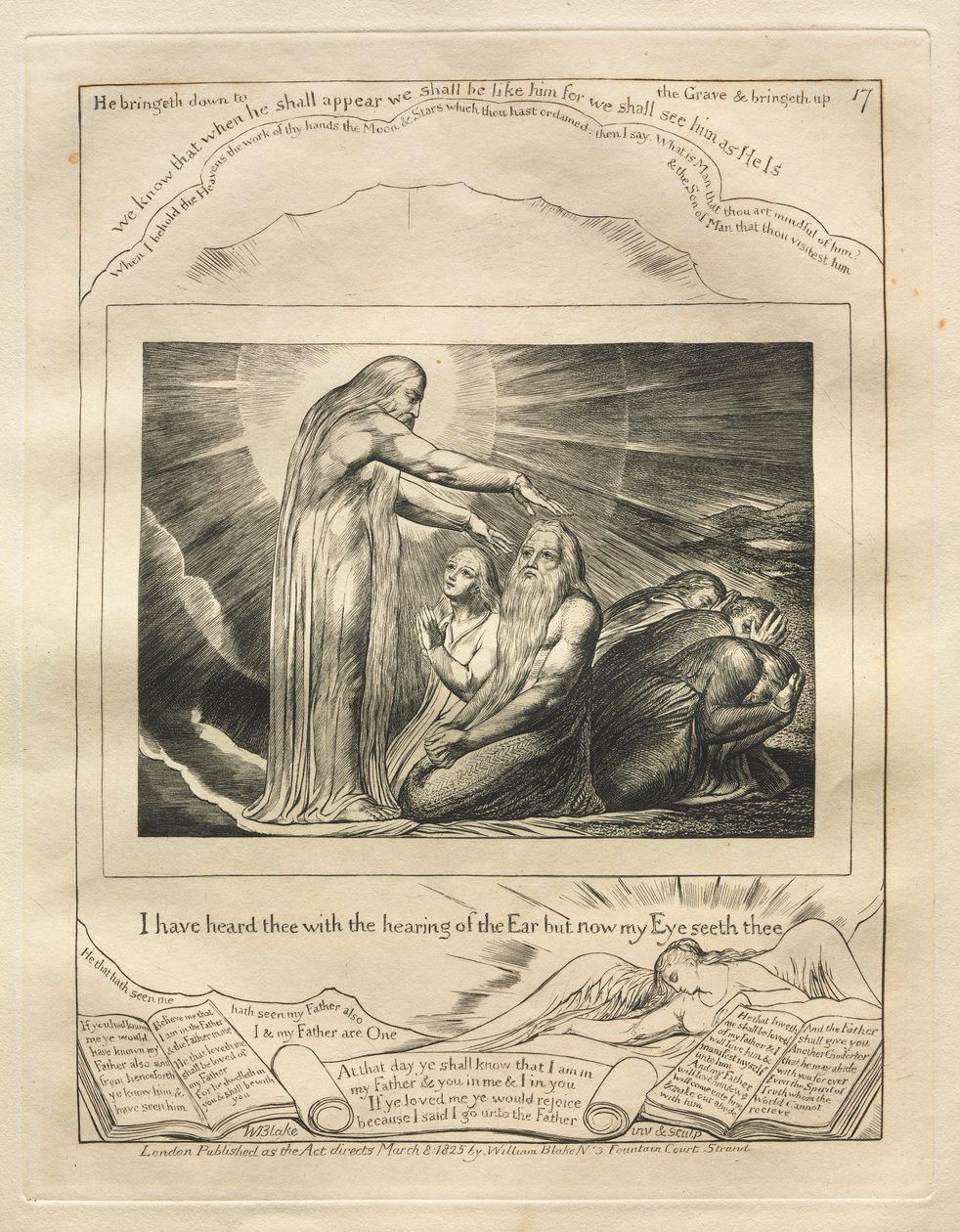 O Livro de Jó: Pl. 17, eu te ouvi com o ouvido do ouvido, mas agora meu olho te vê de William Blake