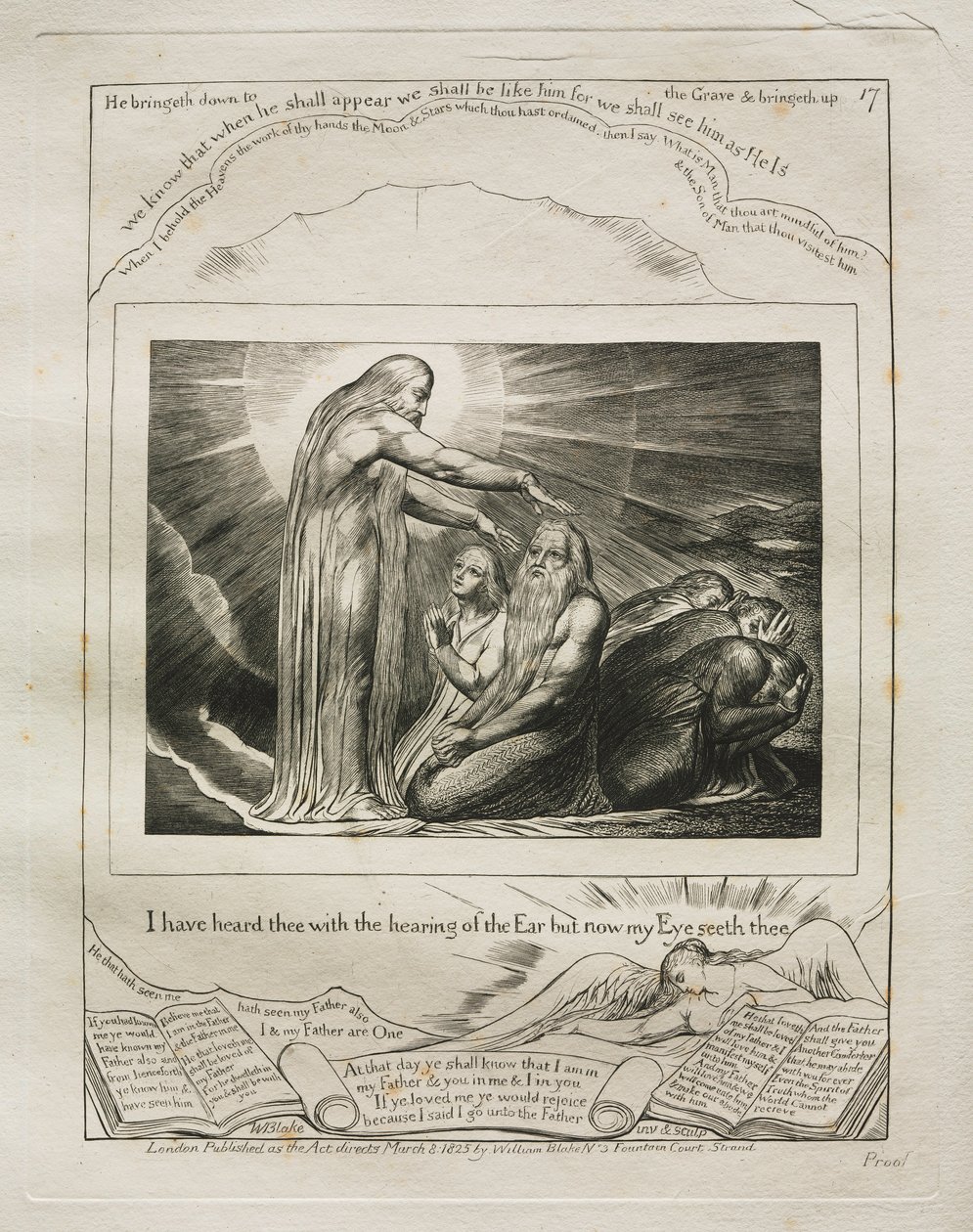 O Livro de Jó: Pl. 17, eu te ouvi com a audição do ouvido, mas agora meu olho ..., 1825. de William Blake