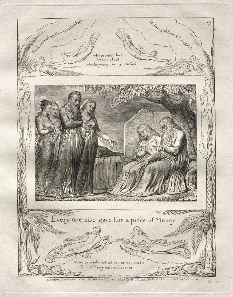 O Livro de Jó: Pl. 19, Cada um também lhe deu um pedaço de dinheiro de William Blake