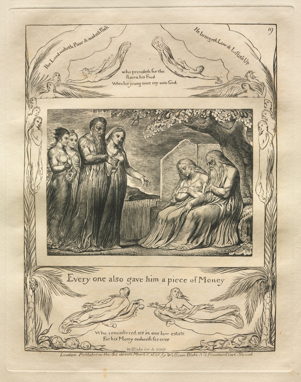 O Livro de Jó: Pl. 19, Todos também lhe deram um pedaço de dinheiro, 1825. de William Blake