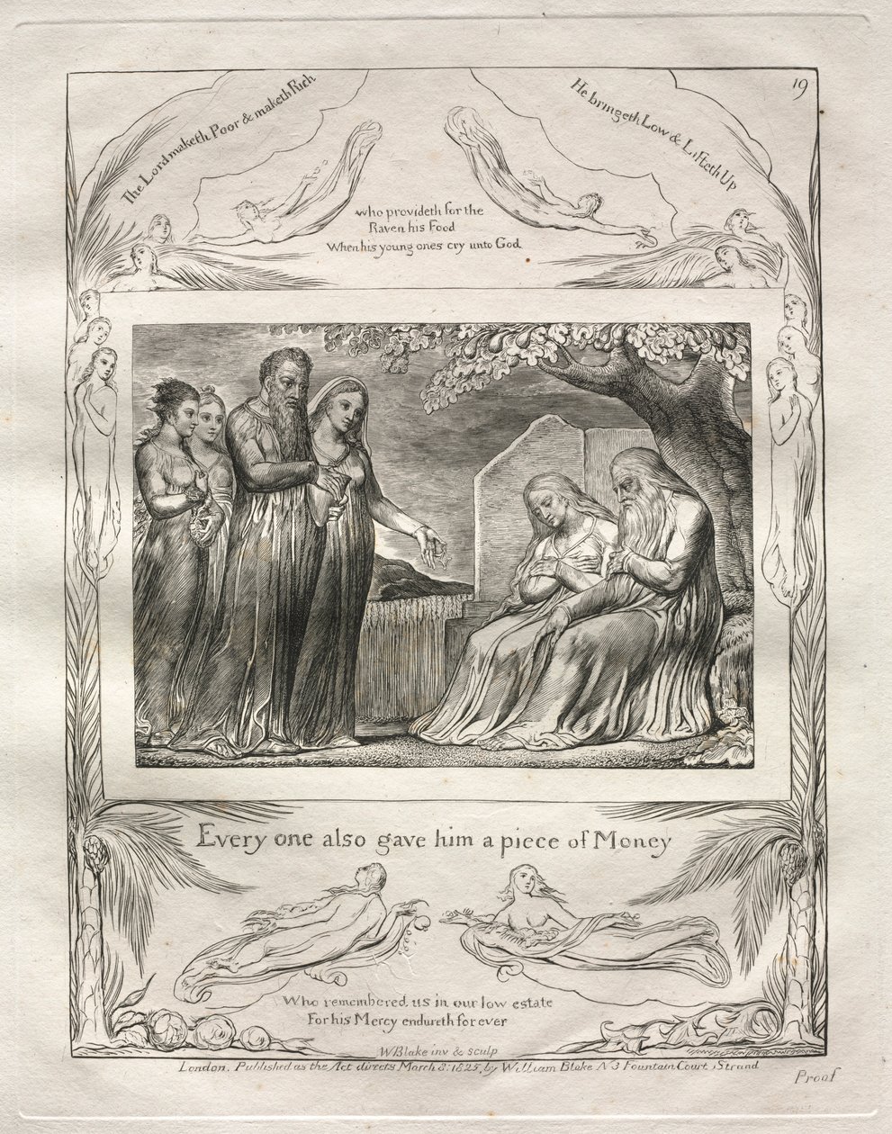 O Livro de Jó: Pl. 19, Todo mundo também lhe deu um pedaço de dinheiro, 1825. de William Blake