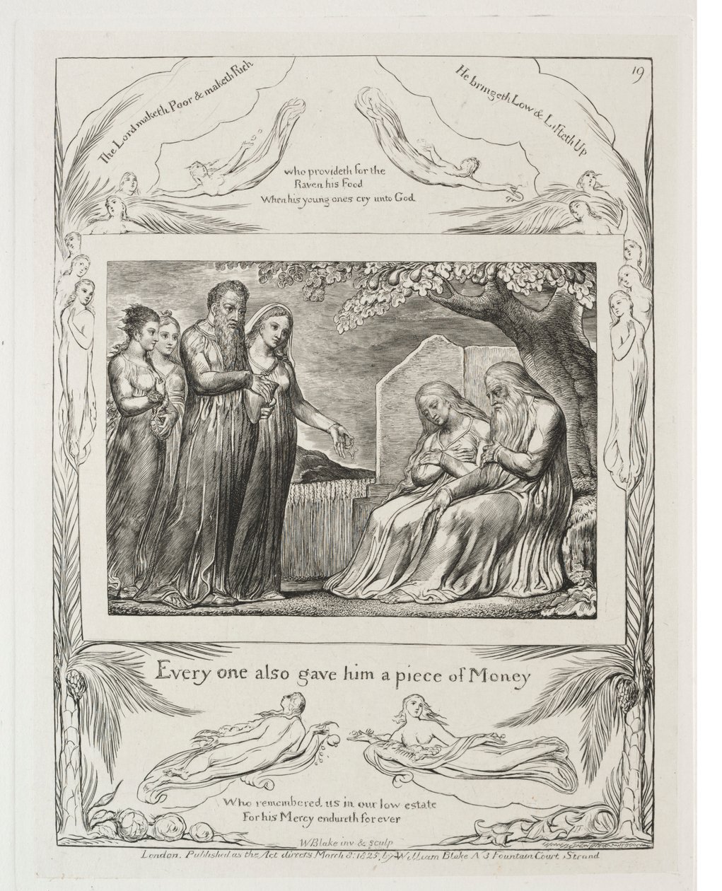 O Livro de Jó: Pl. 19, Todo mundo também lhe deu um pedaço de dinheiro, 1825. de William Blake