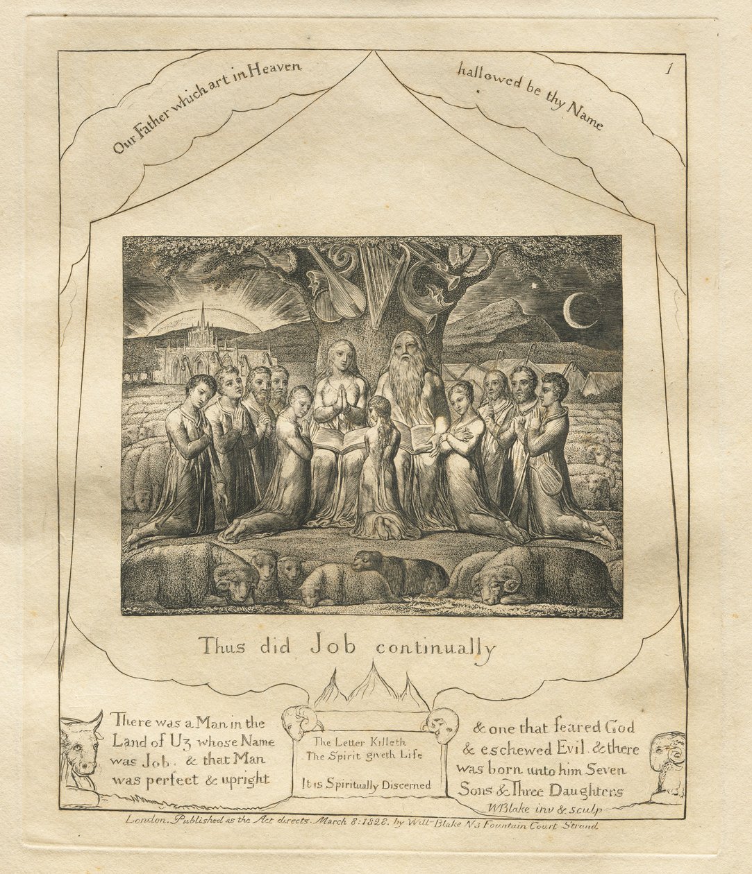 O Livro de Jó: Pl. 1, assim fez Jó continuamente, 1825. de William Blake