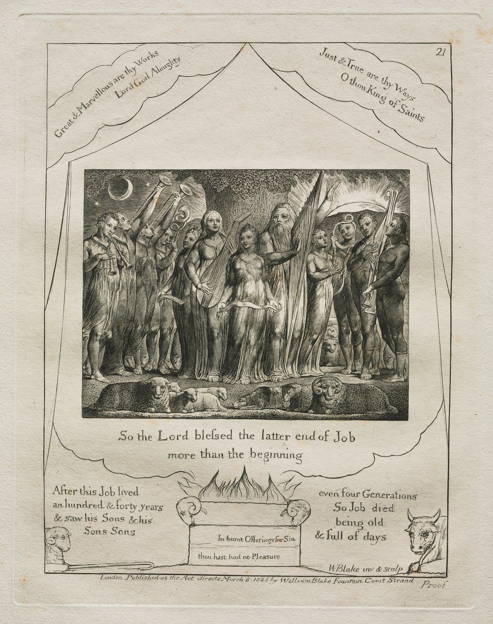 O Livro de Jó: Pl. 21, Assim o Senhor abençoou o último fim de Jó / mais do que o começo de William Blake