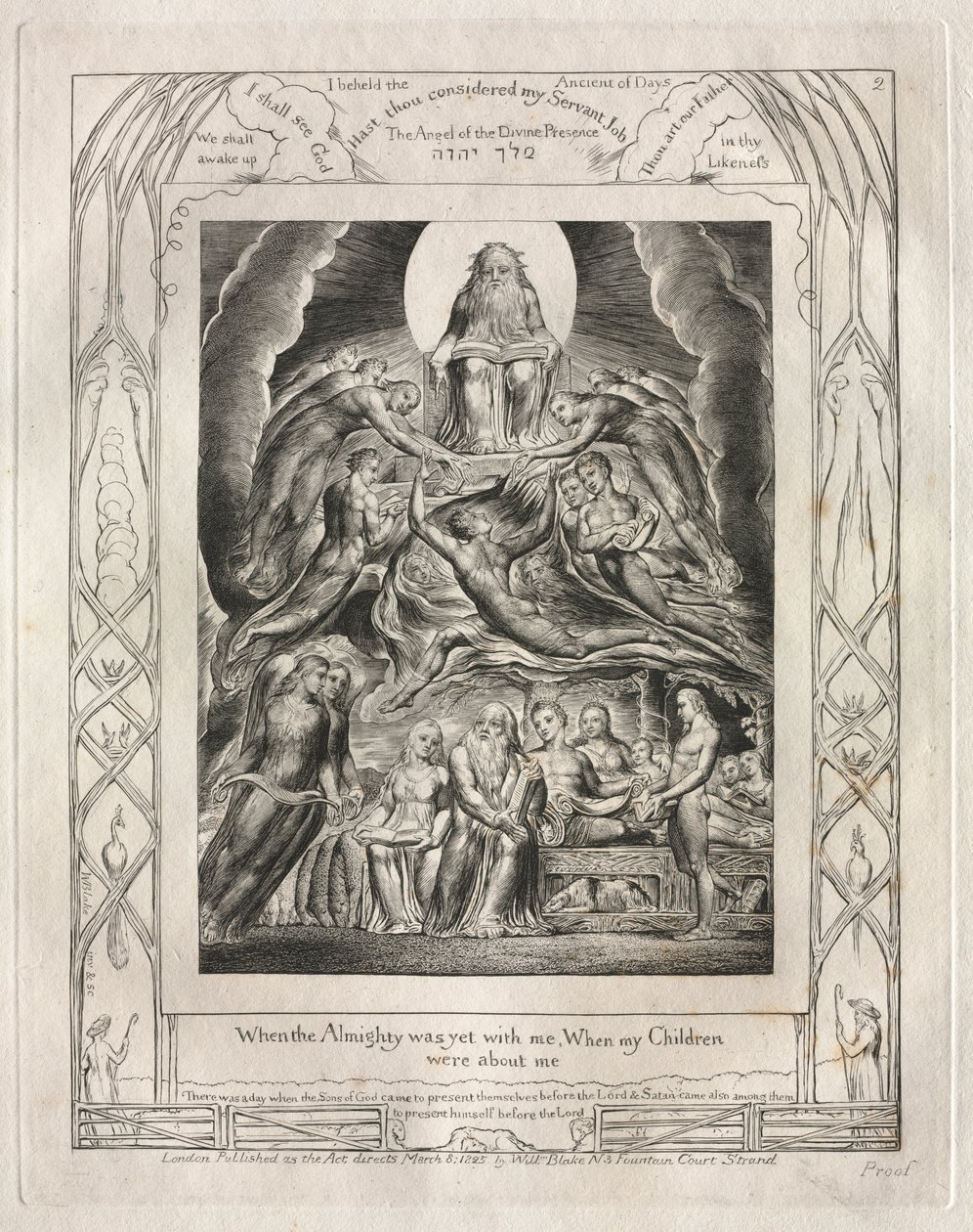 O Livro de Jó: Pl. 2, Quando o Todo-Poderoso ainda estava comigo, Quando meus Filhos ..., 1825. de William Blake