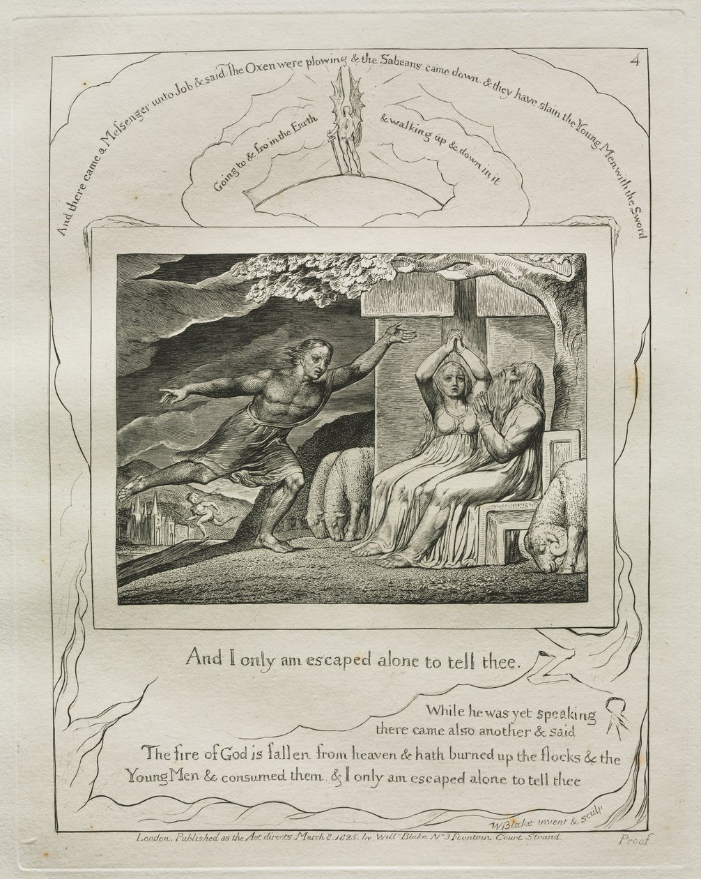O Livro de Jó: Pl. 4, E eu só escapei sozinho para te dizer de William Blake