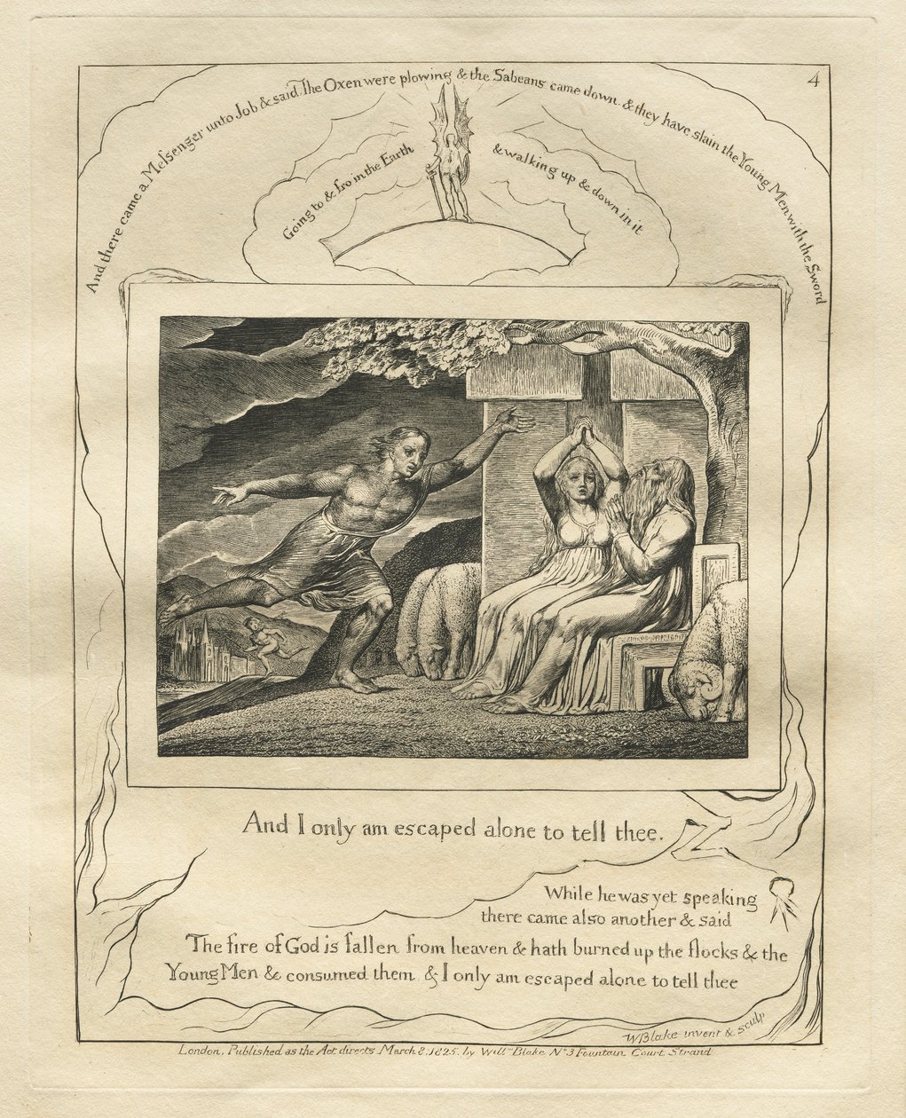 O Livro de Jó: Pl. 4, E eu só escapei sozinho para te dizer de William Blake