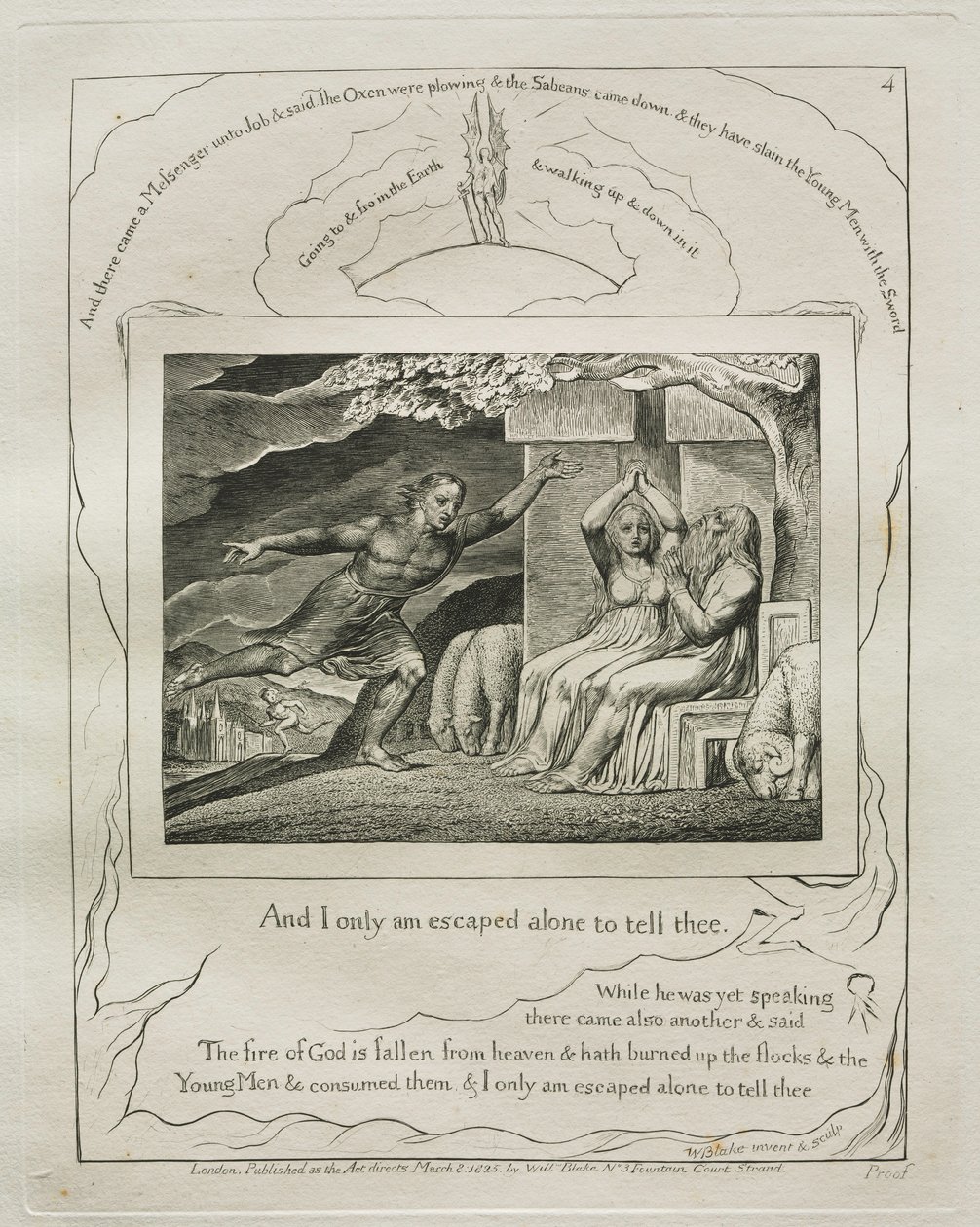 O Livro de Jó: Pl. 4, E só escapei sozinho para te dizer, 1825. de William Blake