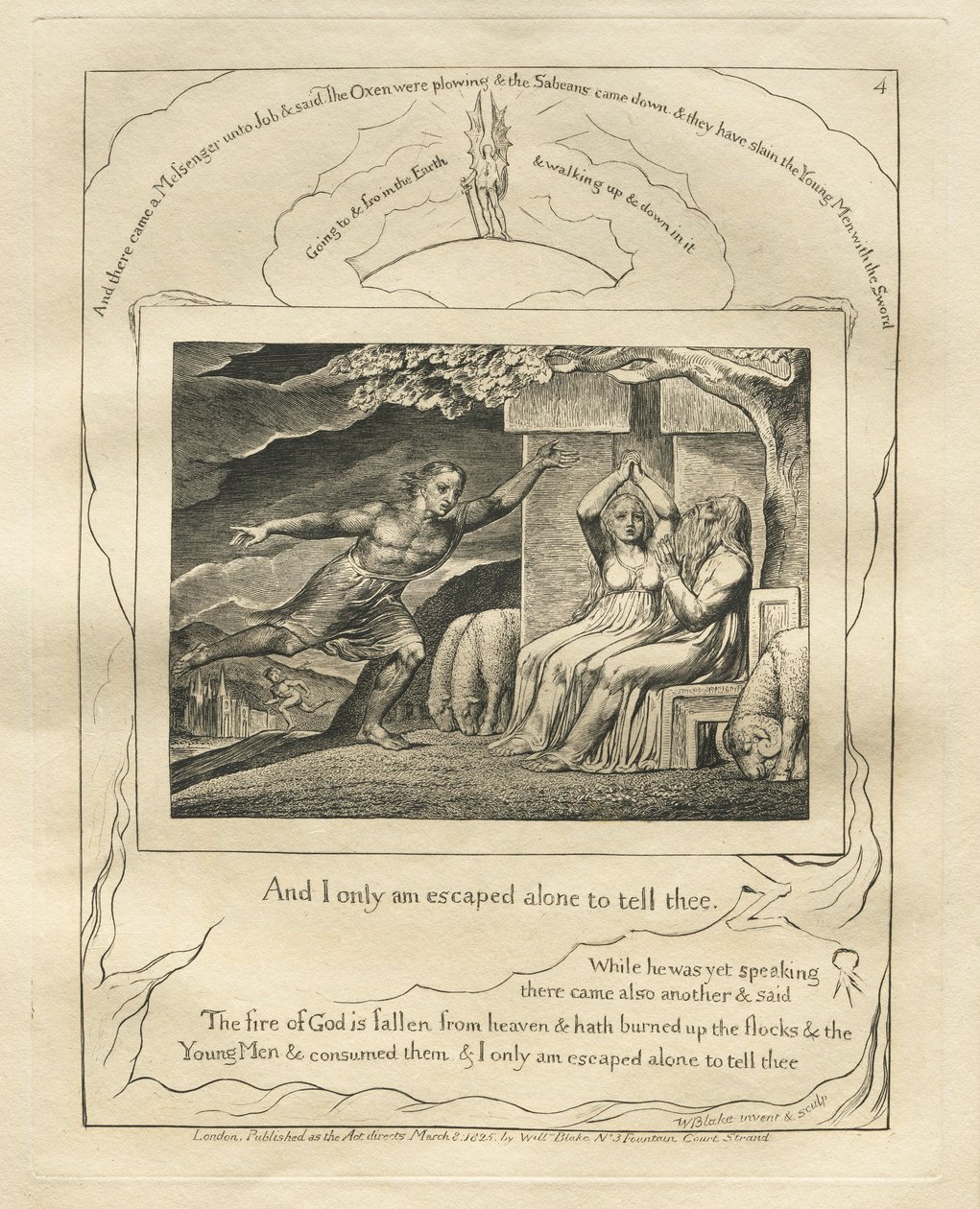 O Livro de Jó: Pl. 4, E só escapei sozinho para te dizer, 1825. de William Blake
