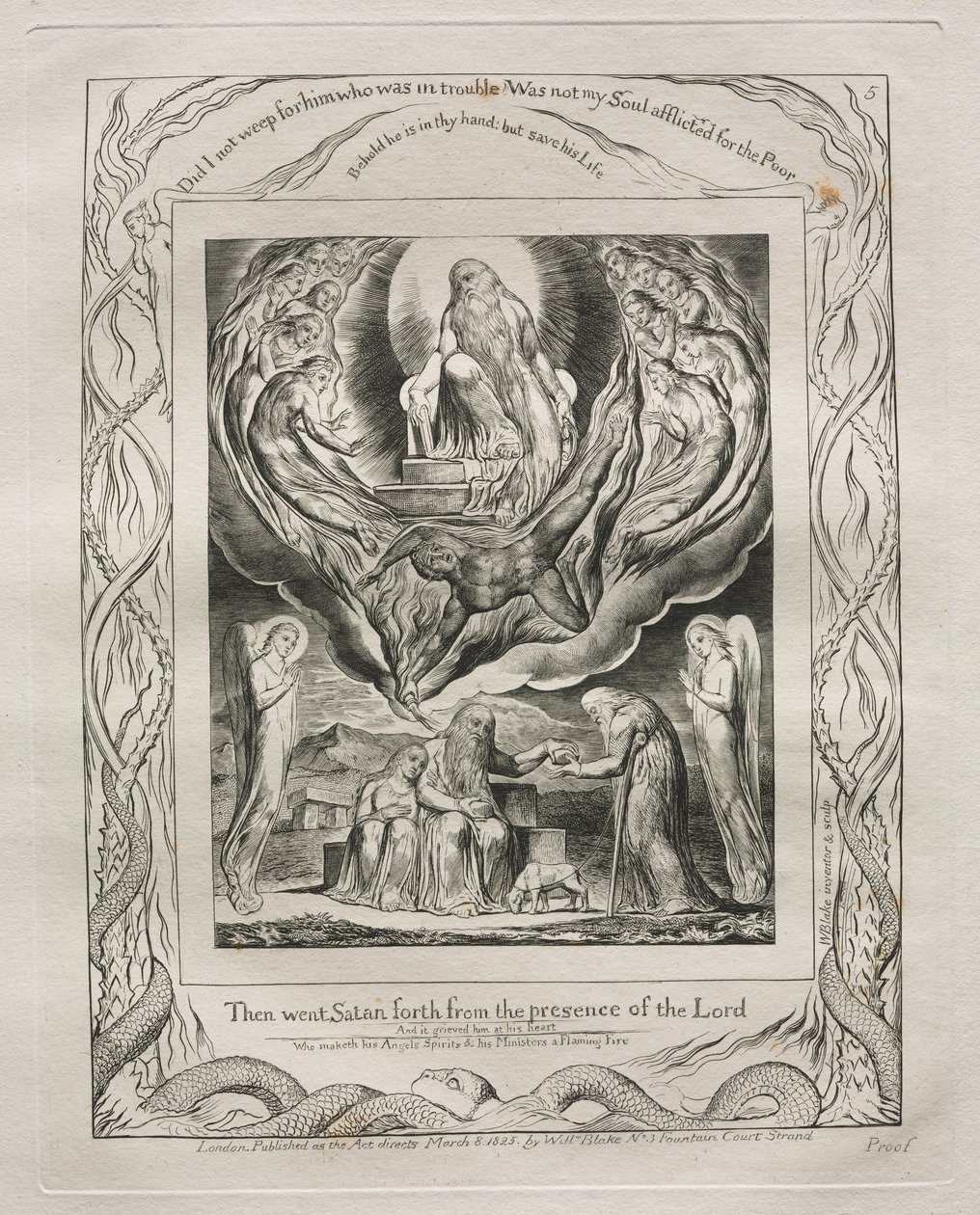 O Livro de Jó: Pl. 5, Então saiu Satanás da presença do Senhor de William Blake