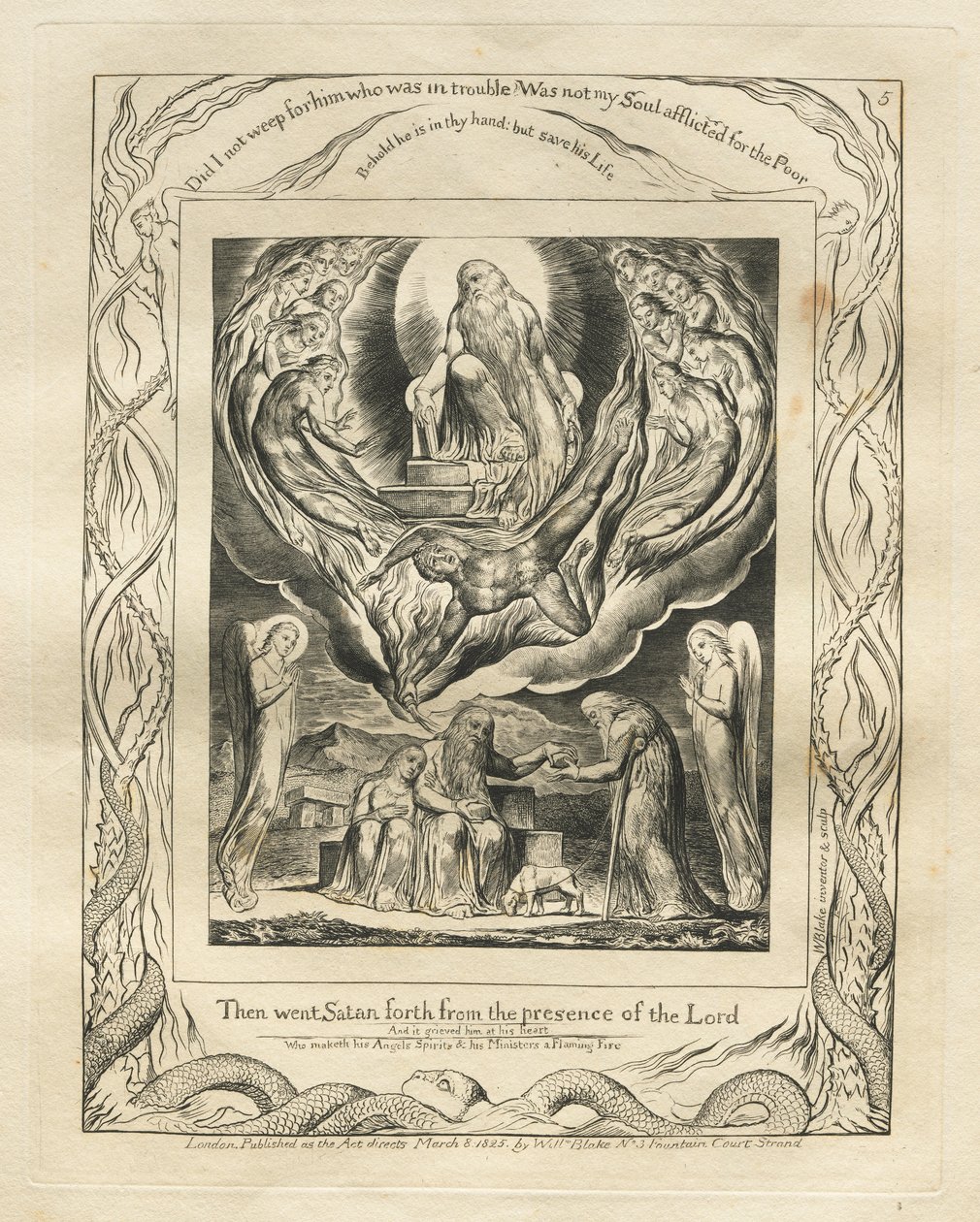 O Livro de Jó: Pl. 5, Então saiu Satanás da presença do Senhor de William Blake