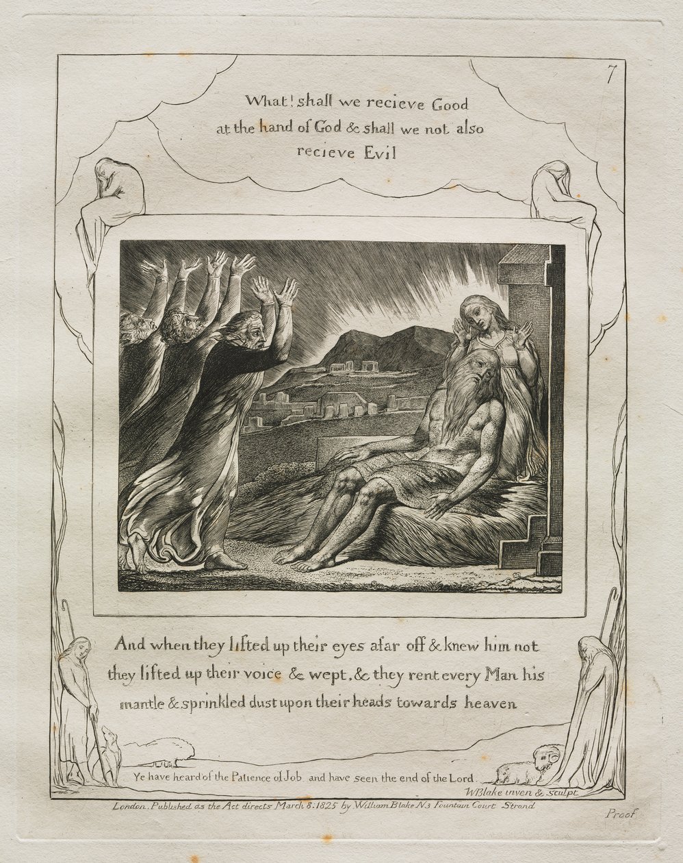 O Livro de Jó: Pl. 7, E quando eles levantaram os olhos para longe e não o reconheceram / levantaram suas vozes e choraram de William Blake