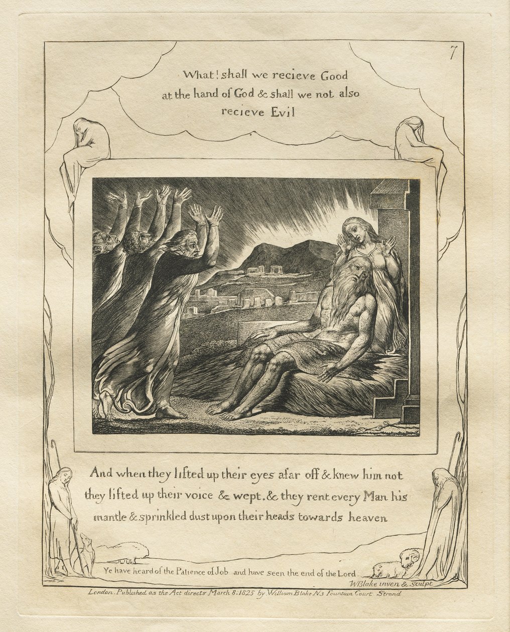O Livro de Jó: Pl. 7, E quando eles levantaram os olhos para longe e não o reconheceram / levantaram suas vozes e choraram de William Blake