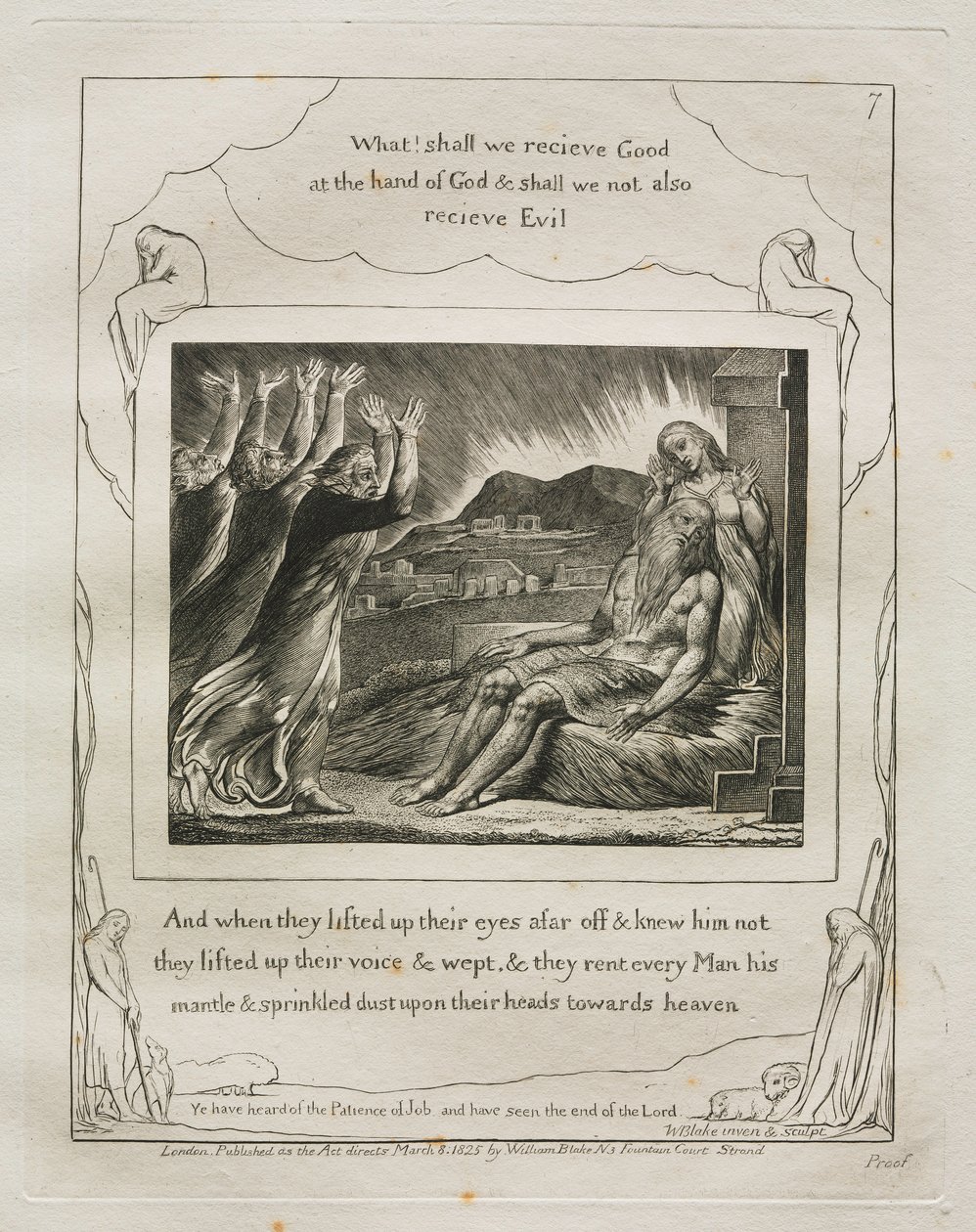 O Livro de Jó: Pl. 7, e quando levantaram os olhos ao longe e não o conheciam ..., 1825. de William Blake