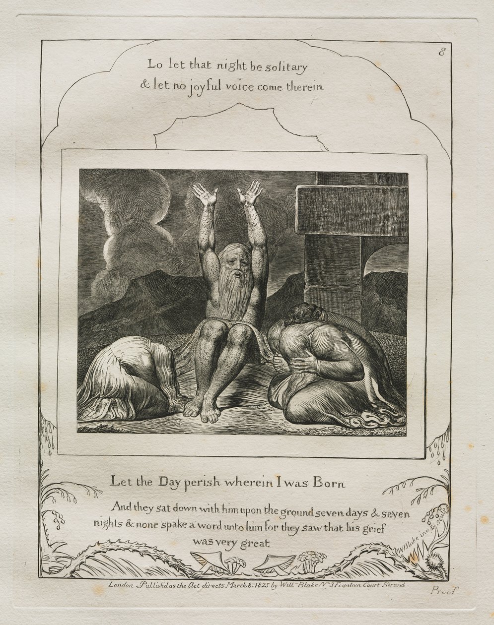 O Livro de Jó: Pl. 8, pereça o dia em que nasci de William Blake