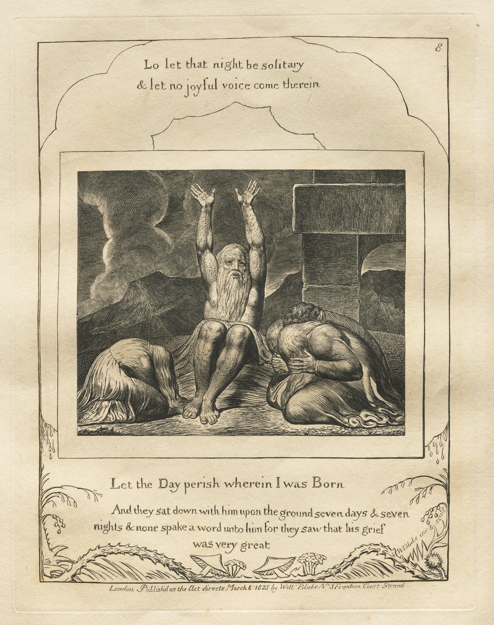 O Livro de Jó: Pl. 8, pereça o dia em que nasci de William Blake
