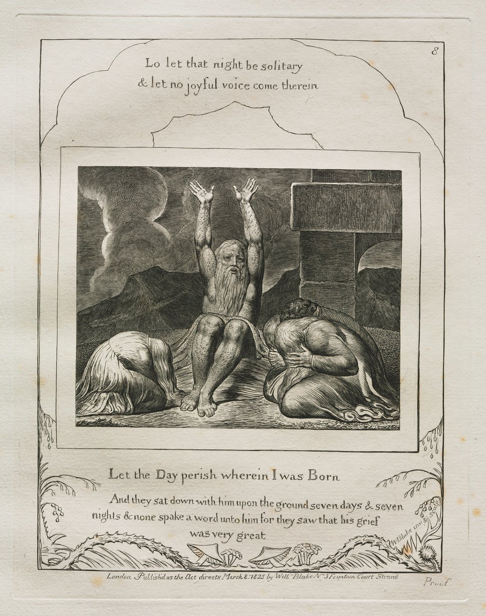 O Livro de Jó: Pl. 8, Que o dia pereça em que eu nasci, 1825. de William Blake