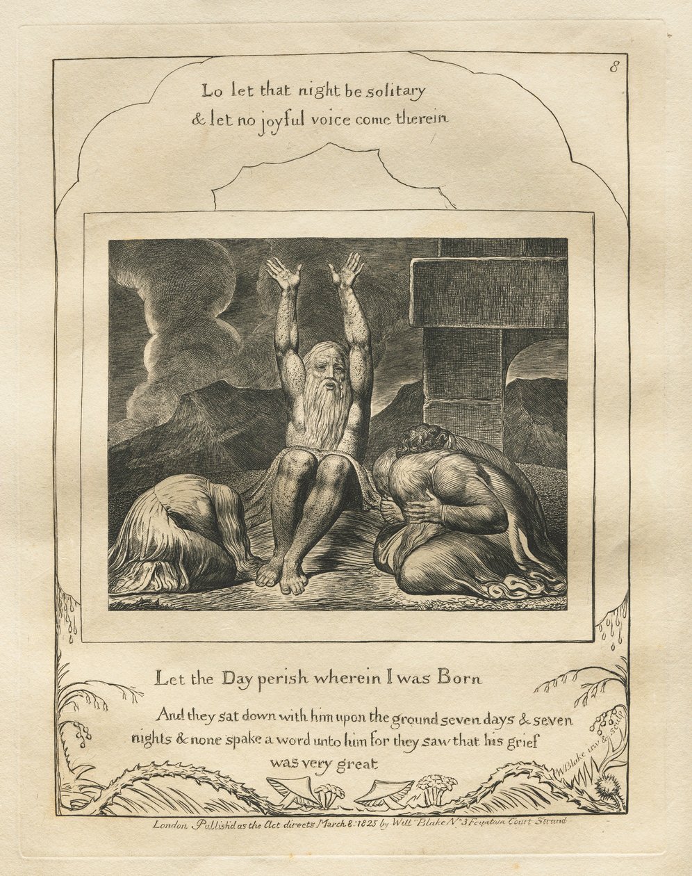 O Livro de Jó: Pl. 8, Que o dia pereça em que eu nasci, 1825. de William Blake