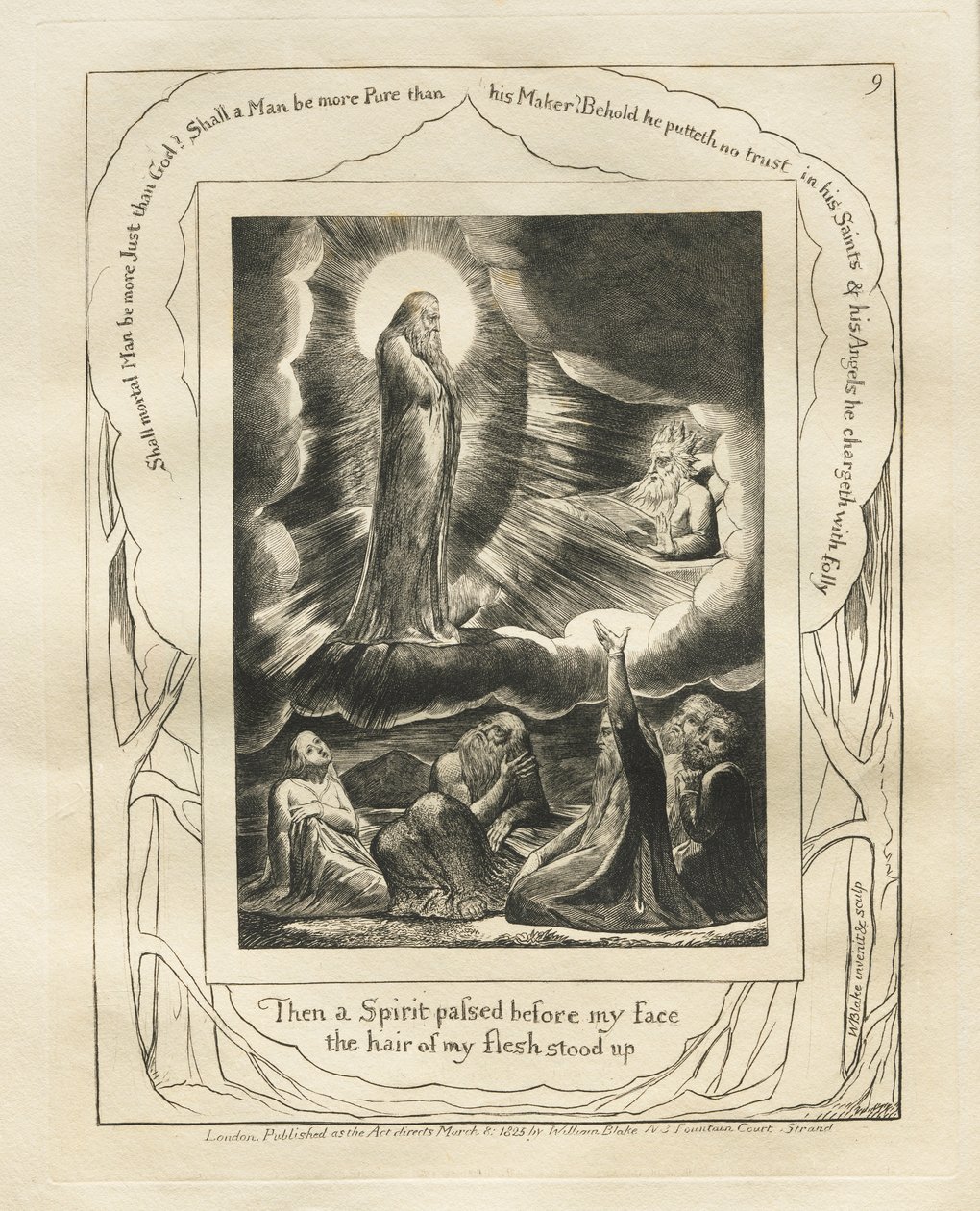 O Livro de Jó: Pl. 9, Então um Espírito passou diante do meu rosto / os cabelos da minha carne se arrepiaram de William Blake