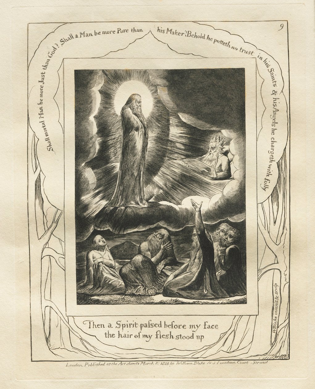 O Livro de Jó: Pl. 9) Então um espírito passou diante de meu rosto, os cabelos da minha carne se levantaram, 1825. de William Blake