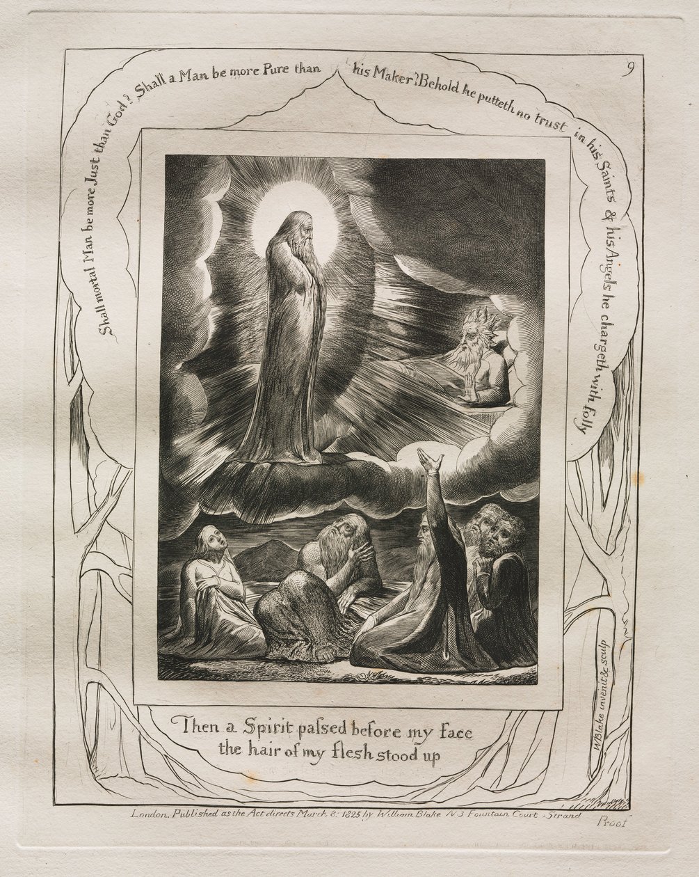O Livro de Jó: Pl. 9: Então um espírito passou diante de meu rosto, os cabelos da minha carne se levantaram, 1825. de William Blake