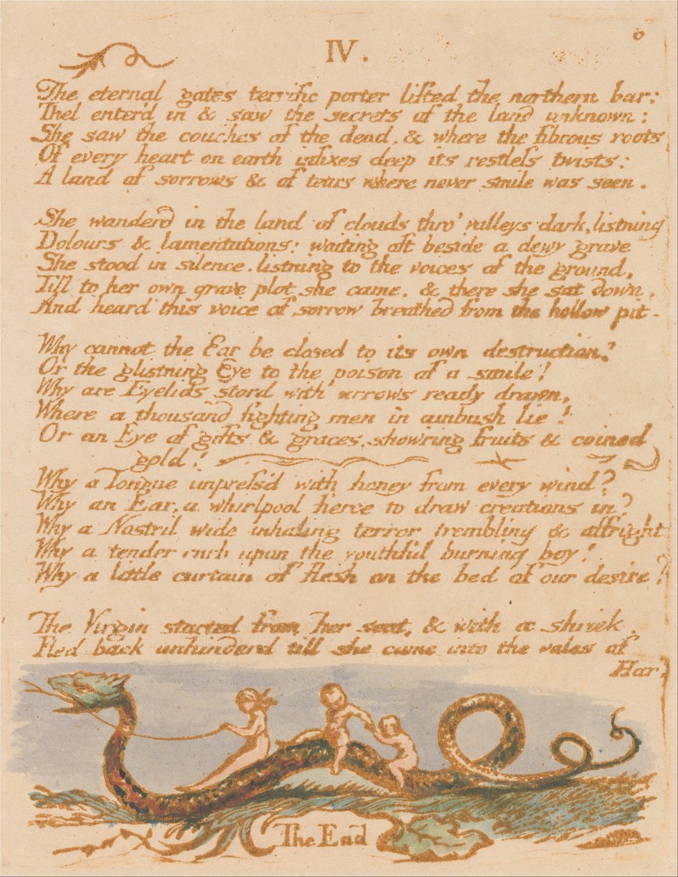 O Livro de Thel, Placa 8, IV. , Os portões eternos. . . . de William Blake