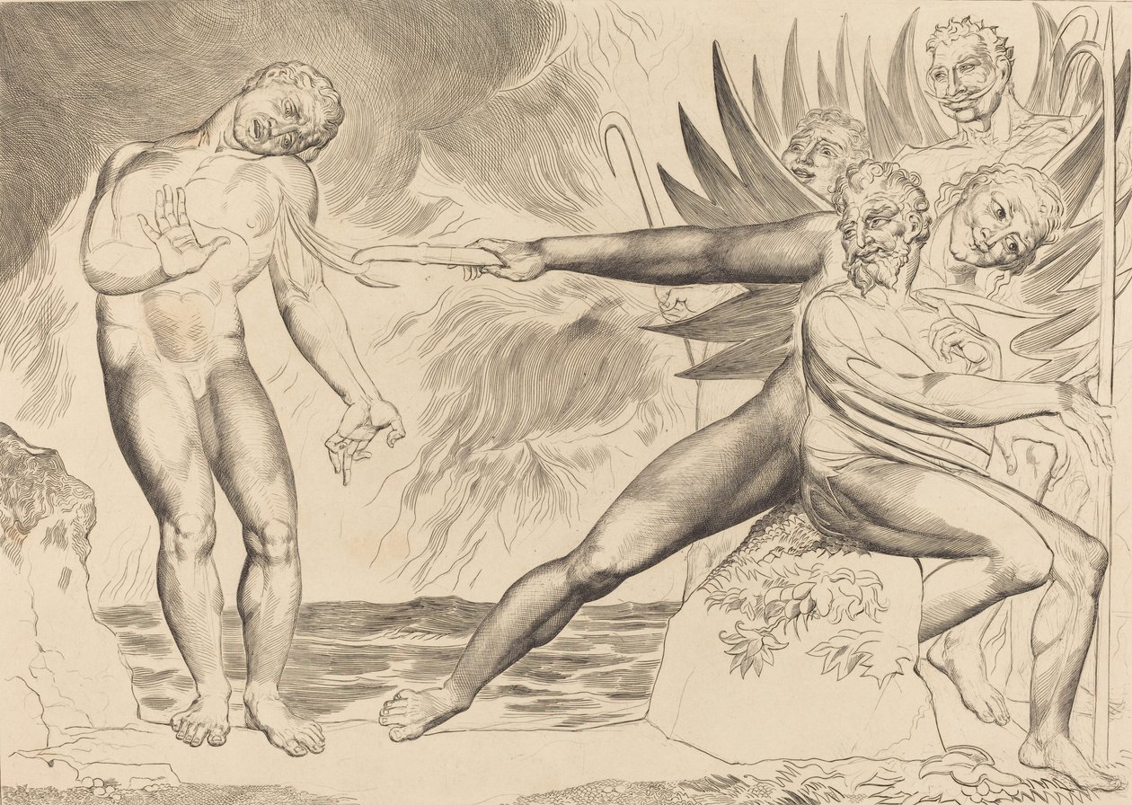 The Circle of the Corrupt Officials, the Devils Tormenting Ciampolo, 1827. de William Blake