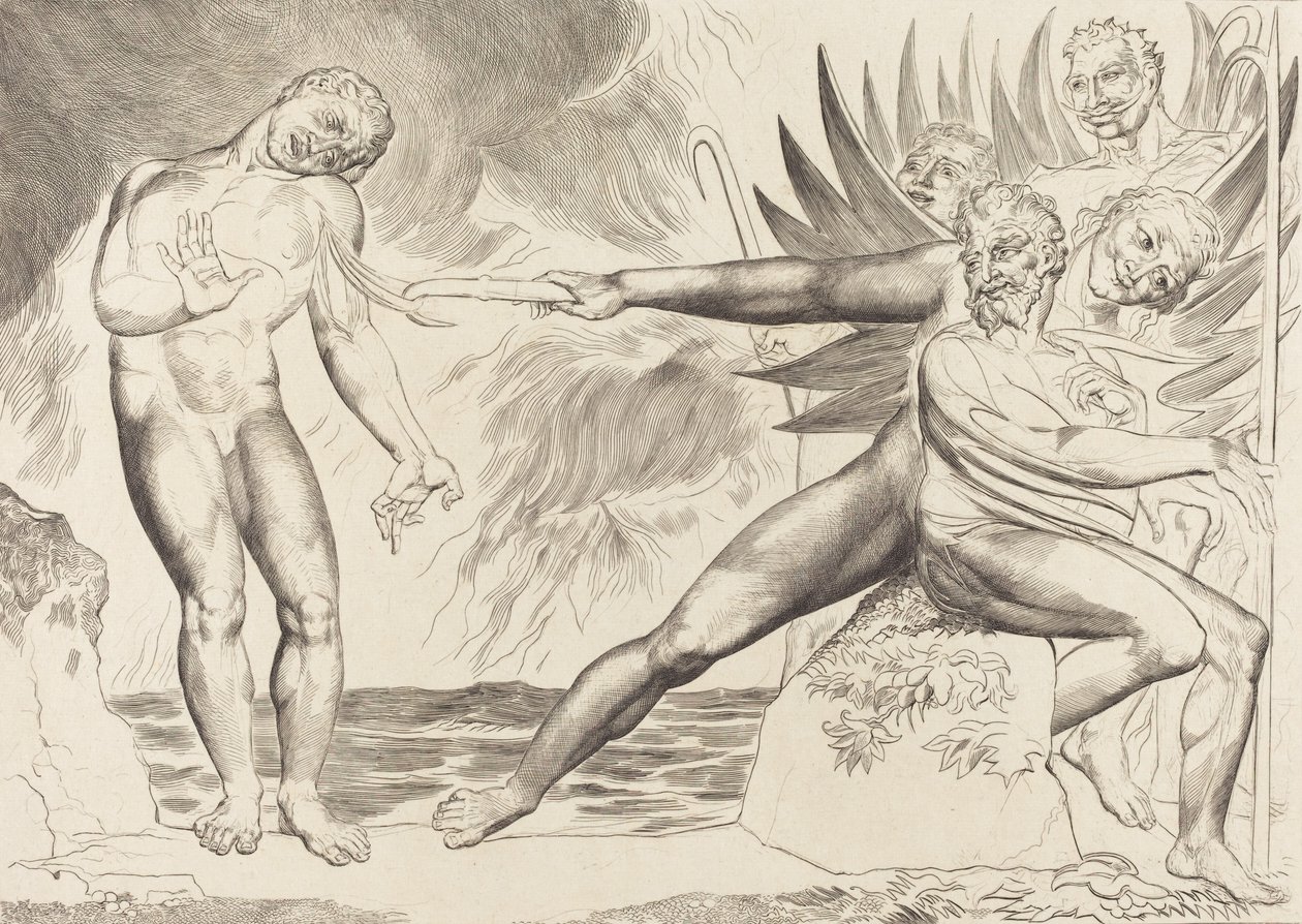 The Circle of the Corrupt Officials, the Devils Tormenting Ciampolo, 1827. de William Blake