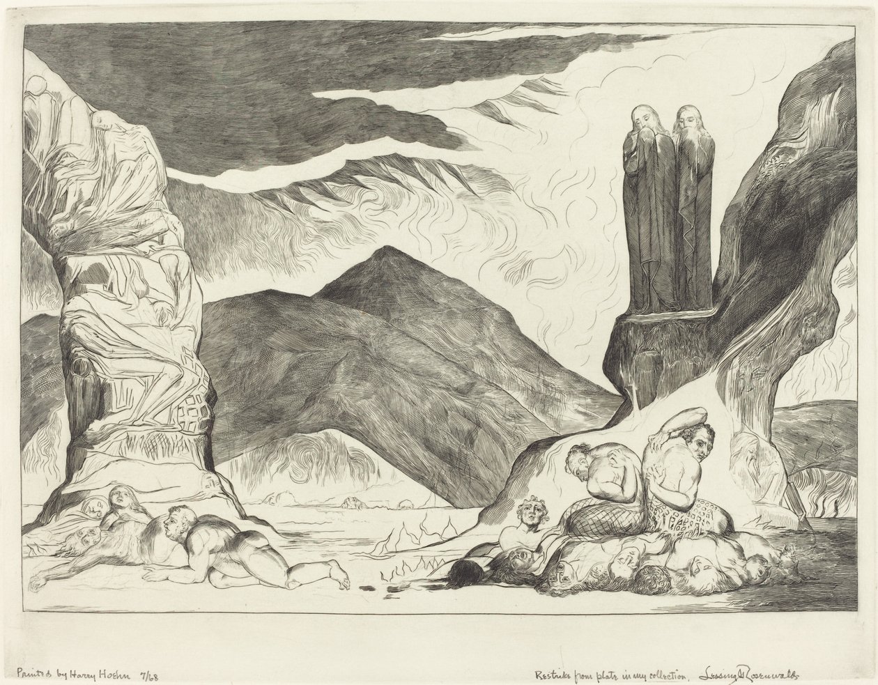 O Círculo dos Falsificadores; Dante e Virgil cobrindo seus narizes por causa do fedor de William Blake