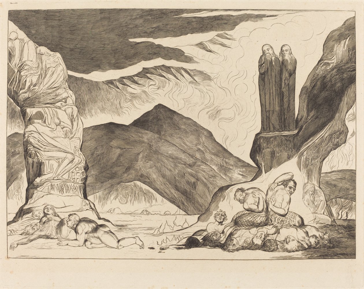 O Círculo dos Falsificadores: Dante e Virgílio Cobrindo o Nariz por causa do st de William Blake