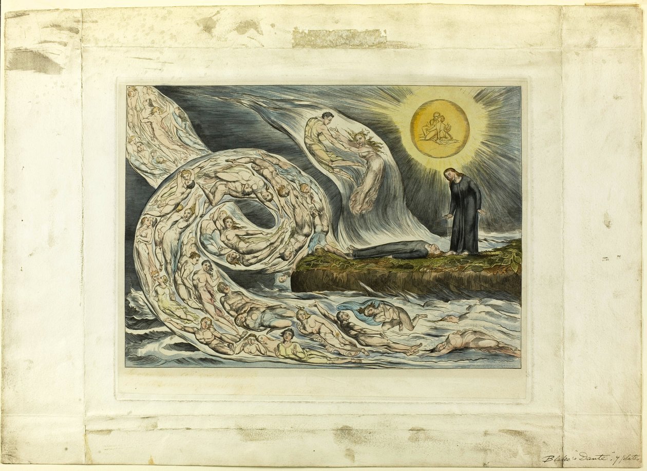 O Círculo da Luxúria: Paolo e Francesca. Inferno, canto V de William Blake