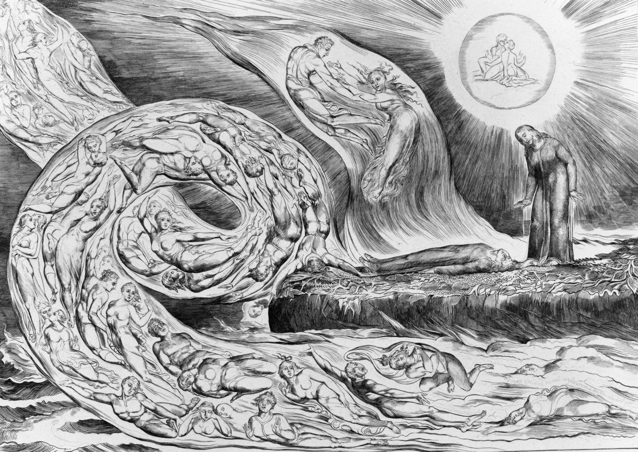 O círculo dos luxuriosos: Paolo e Francesca, da Divina Comédia de Dante (Inferno) de William Blake