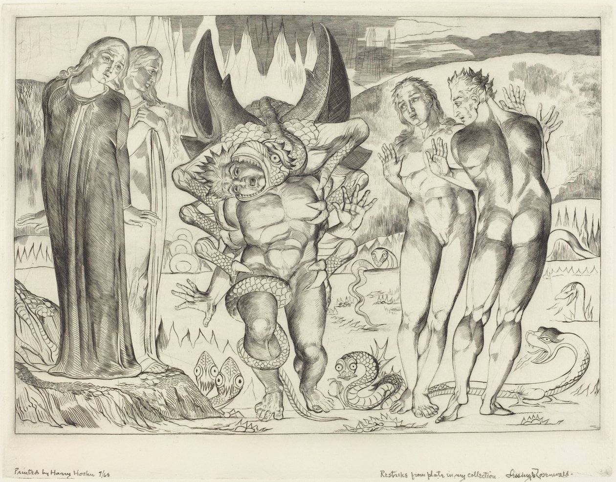 O Círculo dos Ladrões; Agnolo Brunelleschi atacado por uma serpente de seis pés de William Blake