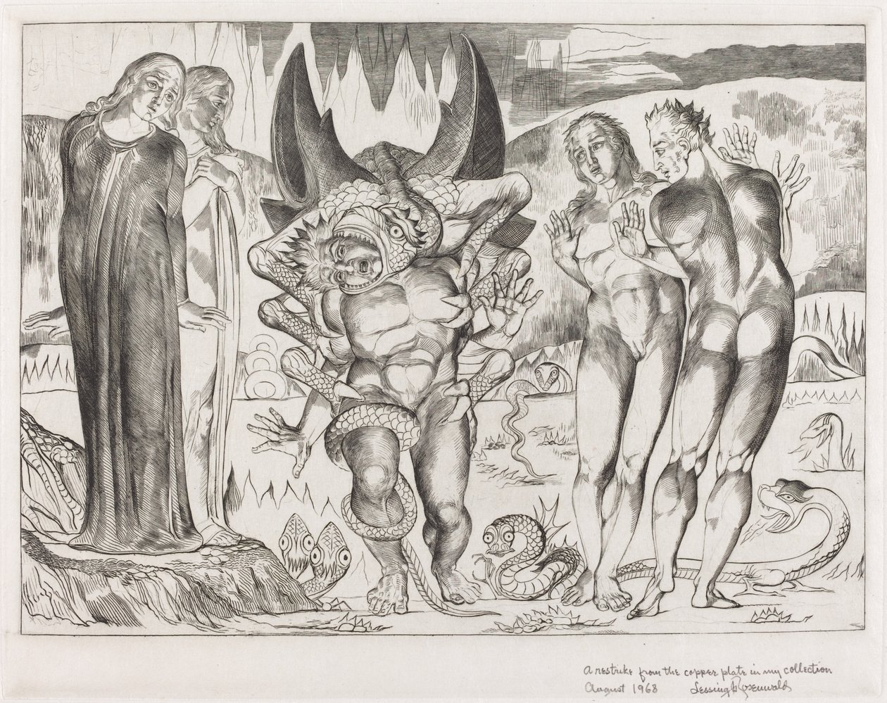 O Círculo dos Ladrões; Agnolo Brunelleschi atacado por uma serpente de seis pés de William Blake