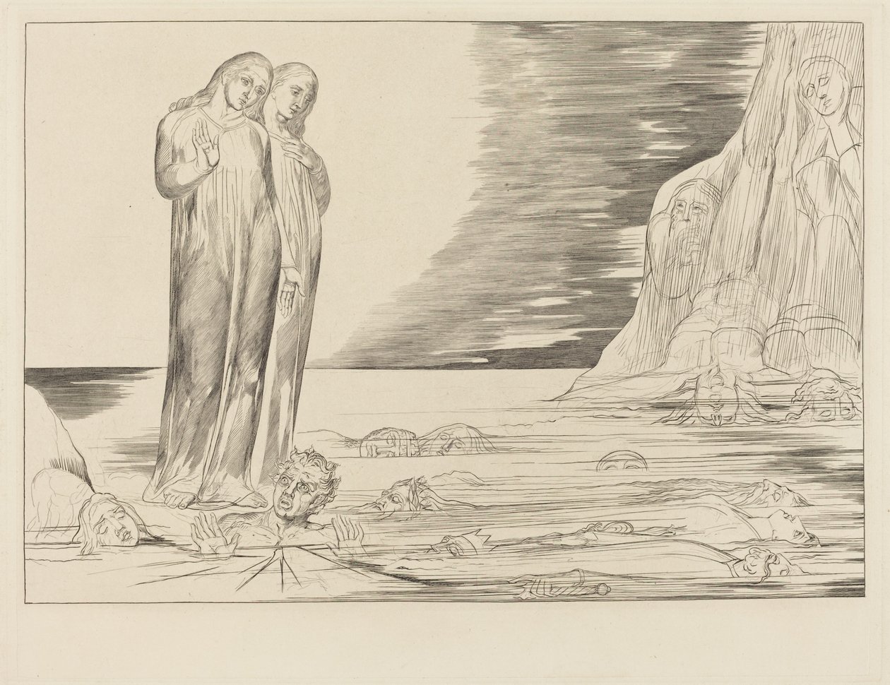 O círculo dos traidores; o pé de Dante atinge Bocca degli Abbate de William Blake