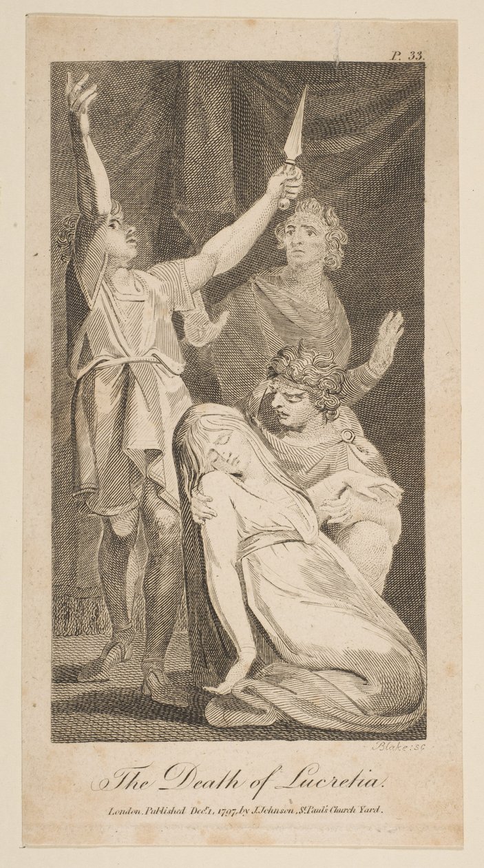 A morte de Lucretia, de Allens New and Impartial Roman History, 1797. de William Blake