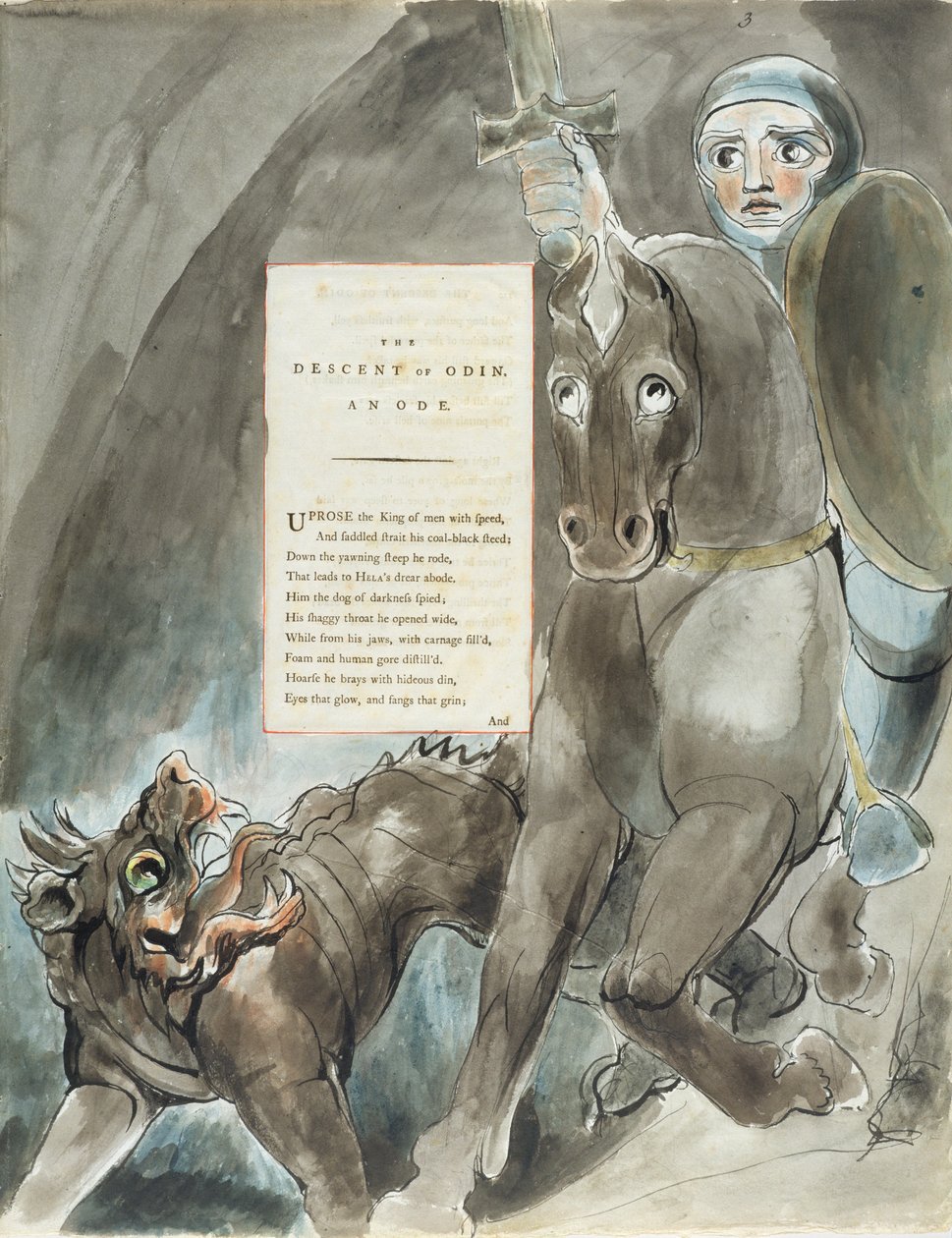 The Descent of Odin, An Ode, de &39;The Poems of Thomas Gray&39;, publicado em 1797-98 (aquarela e tinta preta sobre papel) de William Blake