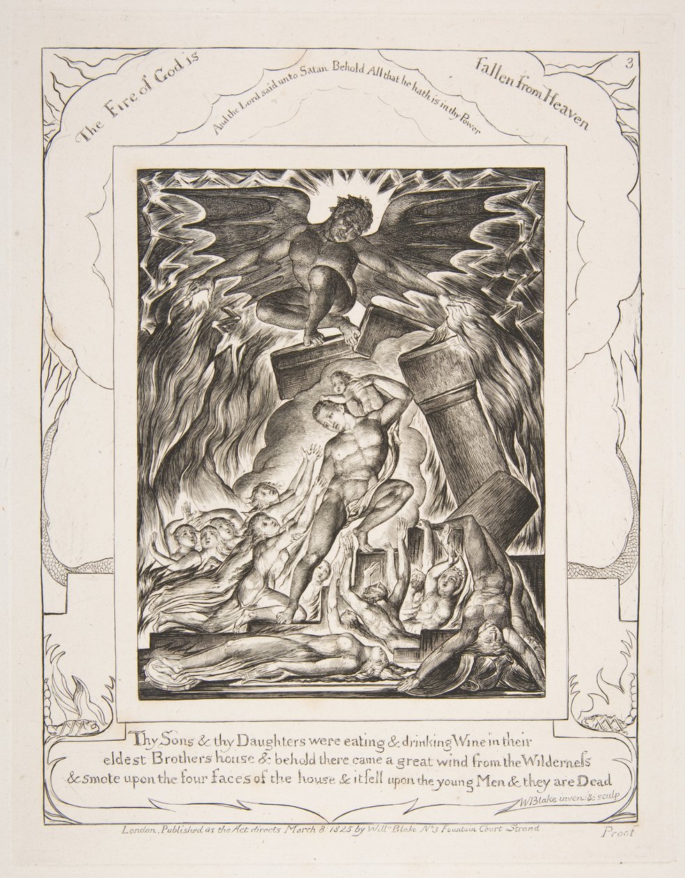 A Destruição de Filhos de Trabalhos, de Ilustrações do Livro de Jó, 1825-26. de William Blake
