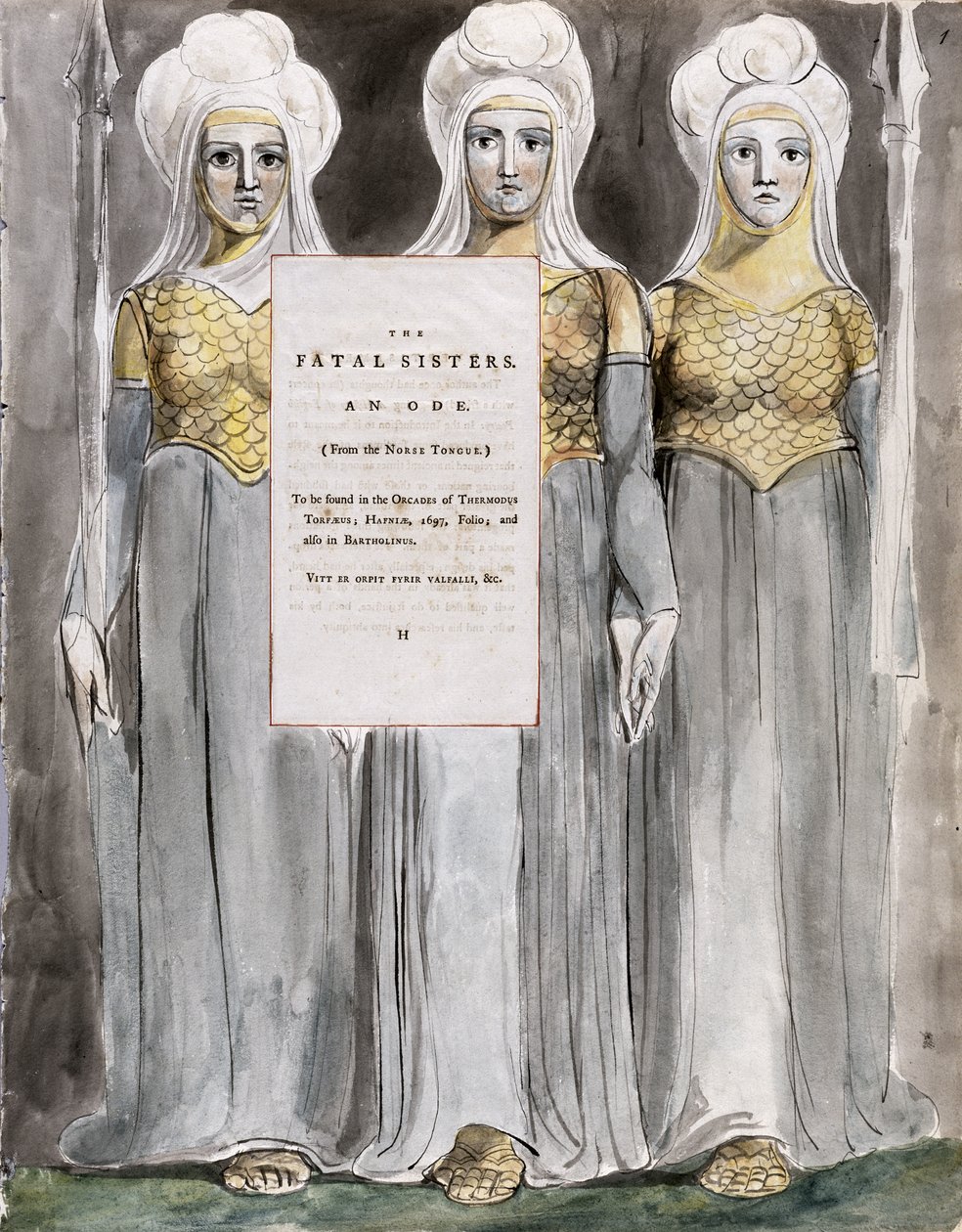 The Fatal Sisters, desenho 67 de &39;The Poems of Thomas Gray&39; de William Blake
