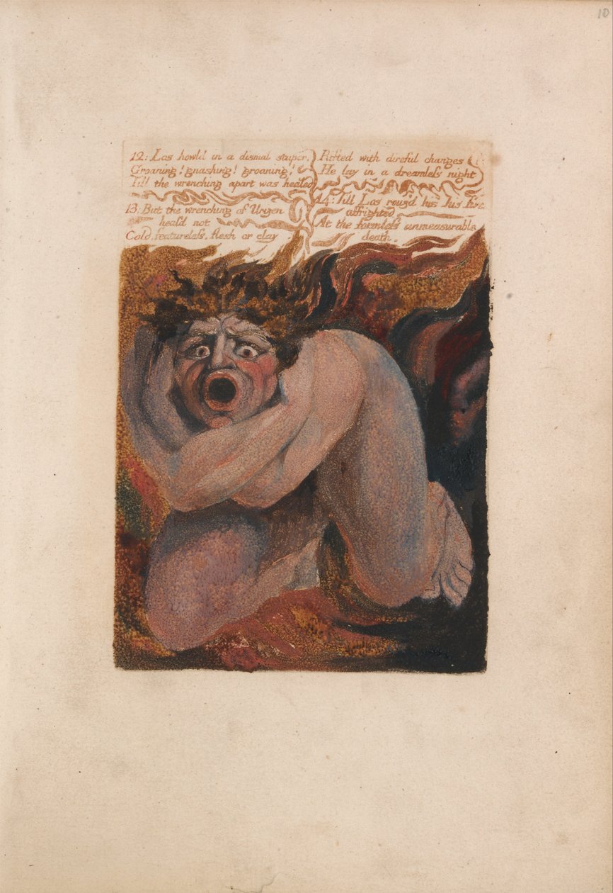 O primeiro livro de Urizen, ilustração 10, 12- Los Howld in a Dismal Stupor .... (Bentley 7) de William Blake