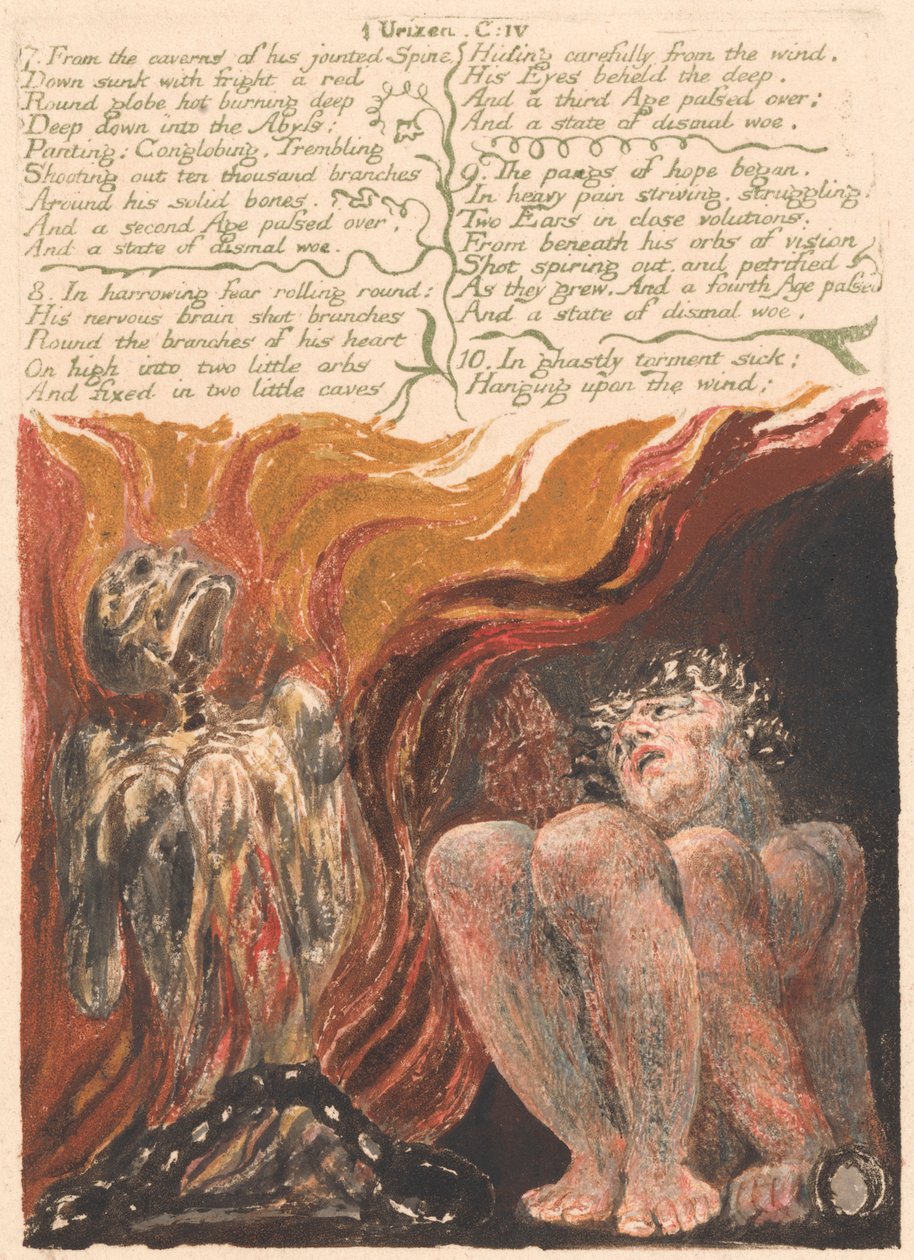 O Primeiro Livro do Urizen, Placa 10, "7. Das cavernas da sua coluna vertebral articulada . . . ." (Bentley 11) de William Blake