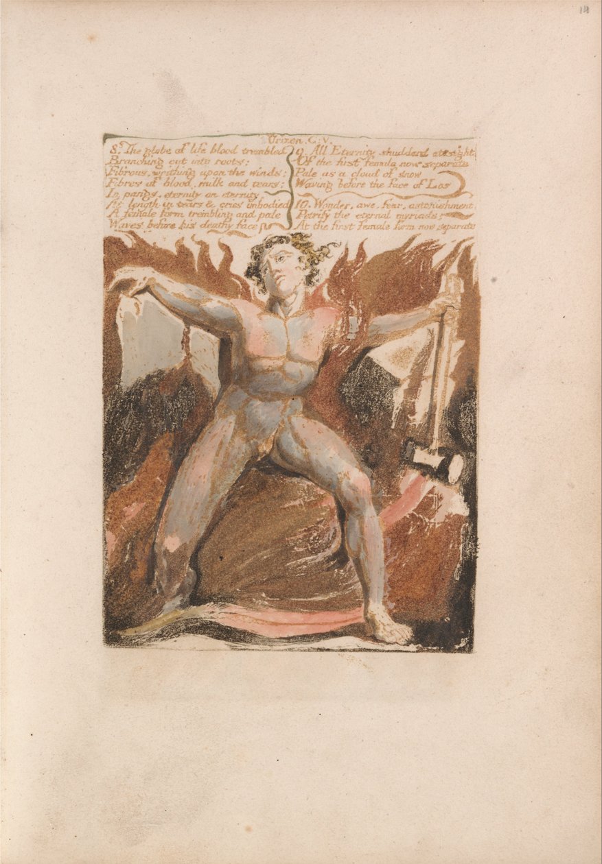 O primeiro livro de Urizen, ilustração 17, 8. O sangue do globo da vida tremeu .... (Bentley 18) de William Blake