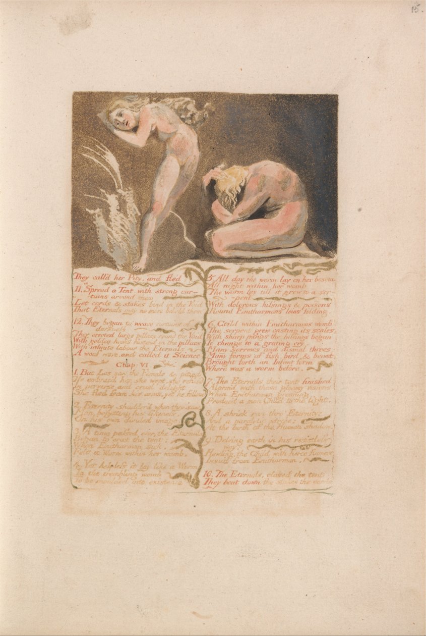 O primeiro livro de Urizen, ilustração 19, Eles chamaram sua pena e fugiram .... (Bentley 19) de William Blake