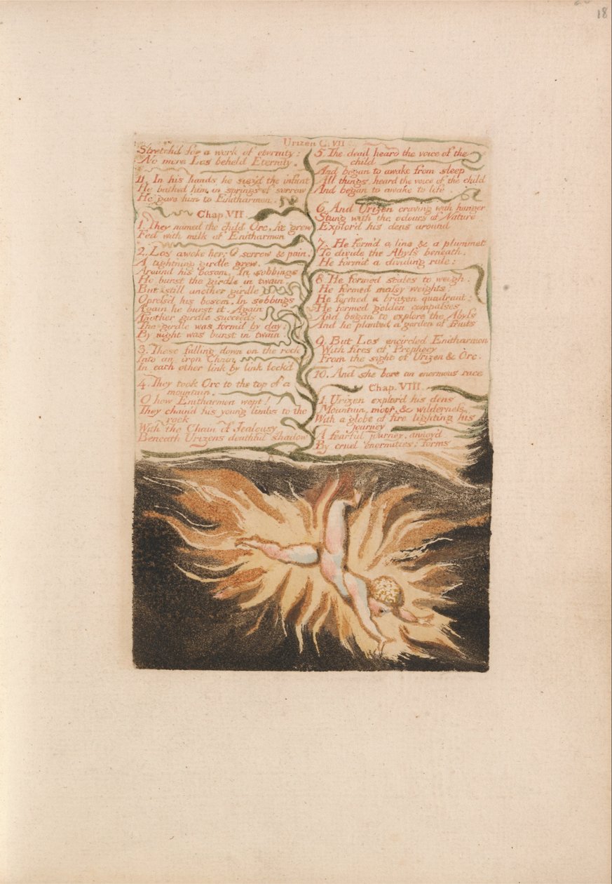 O primeiro livro de Urizen, ilustração 22, estendido para uma obra da eternidade .... (Bentley 20) de William Blake