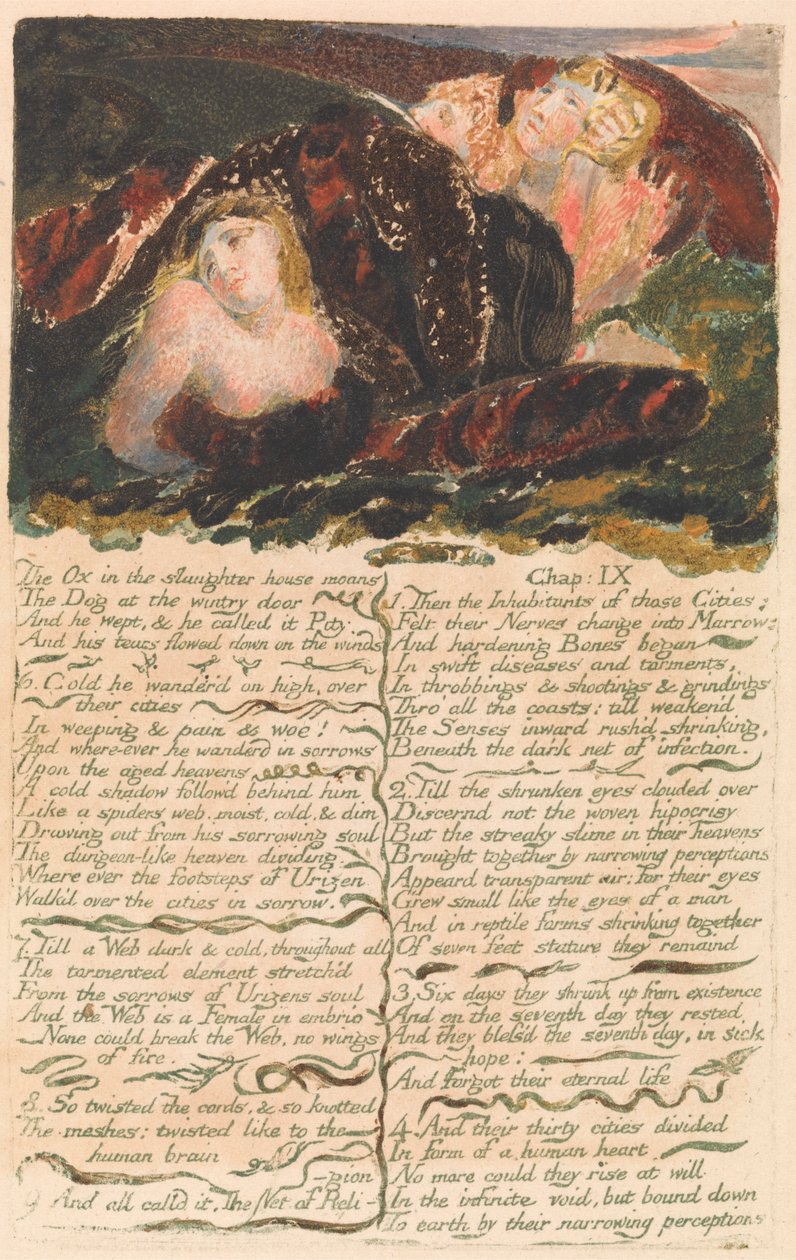 The First Book of Urizen, Plate 23: "The Ox in the slaughter house moans . . . ." (Bentley 25) de William Blake