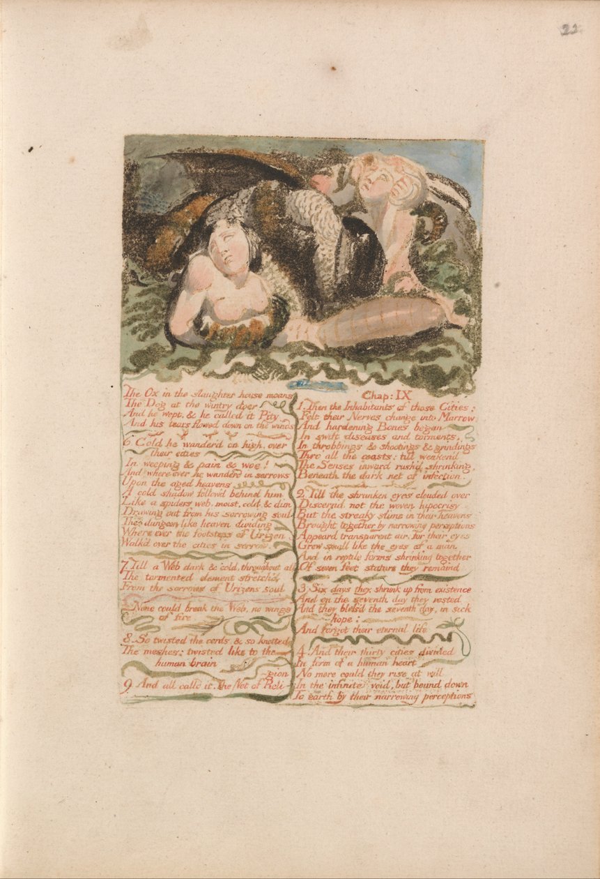 O primeiro livro de Urizen, ilustração 26, O boi no matadouro geme .... (Bentley 25) de William Blake