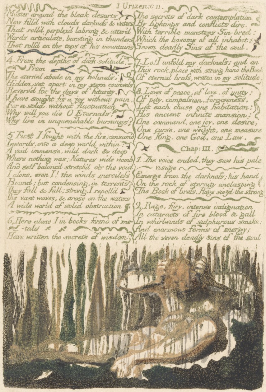 O Primeiro Livro de Urizen, placa 4, &39;Reúna-se ao redor dos desertos desolados.&39; de William Blake